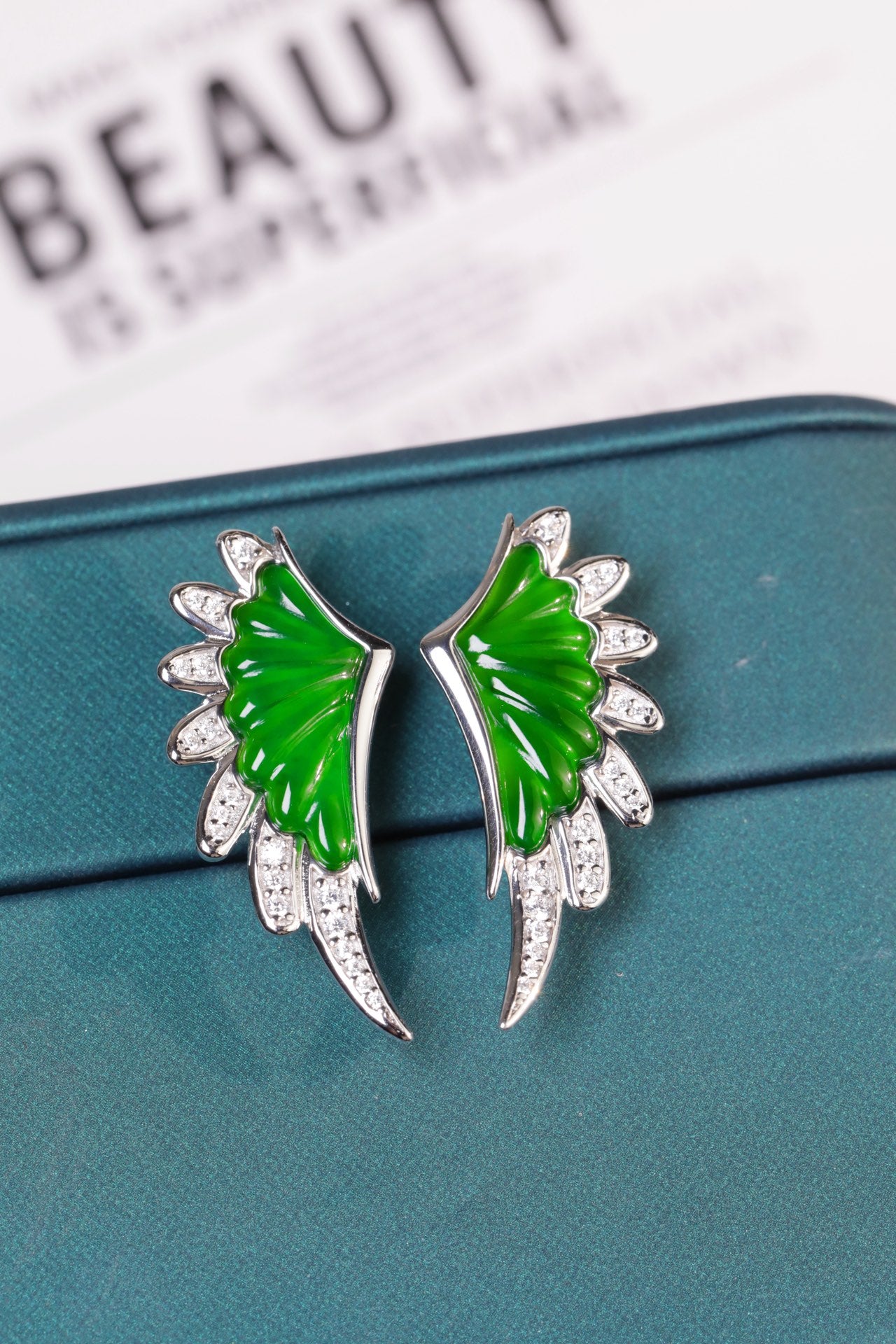 Diamond-Set Angel Wings Stud Earrings