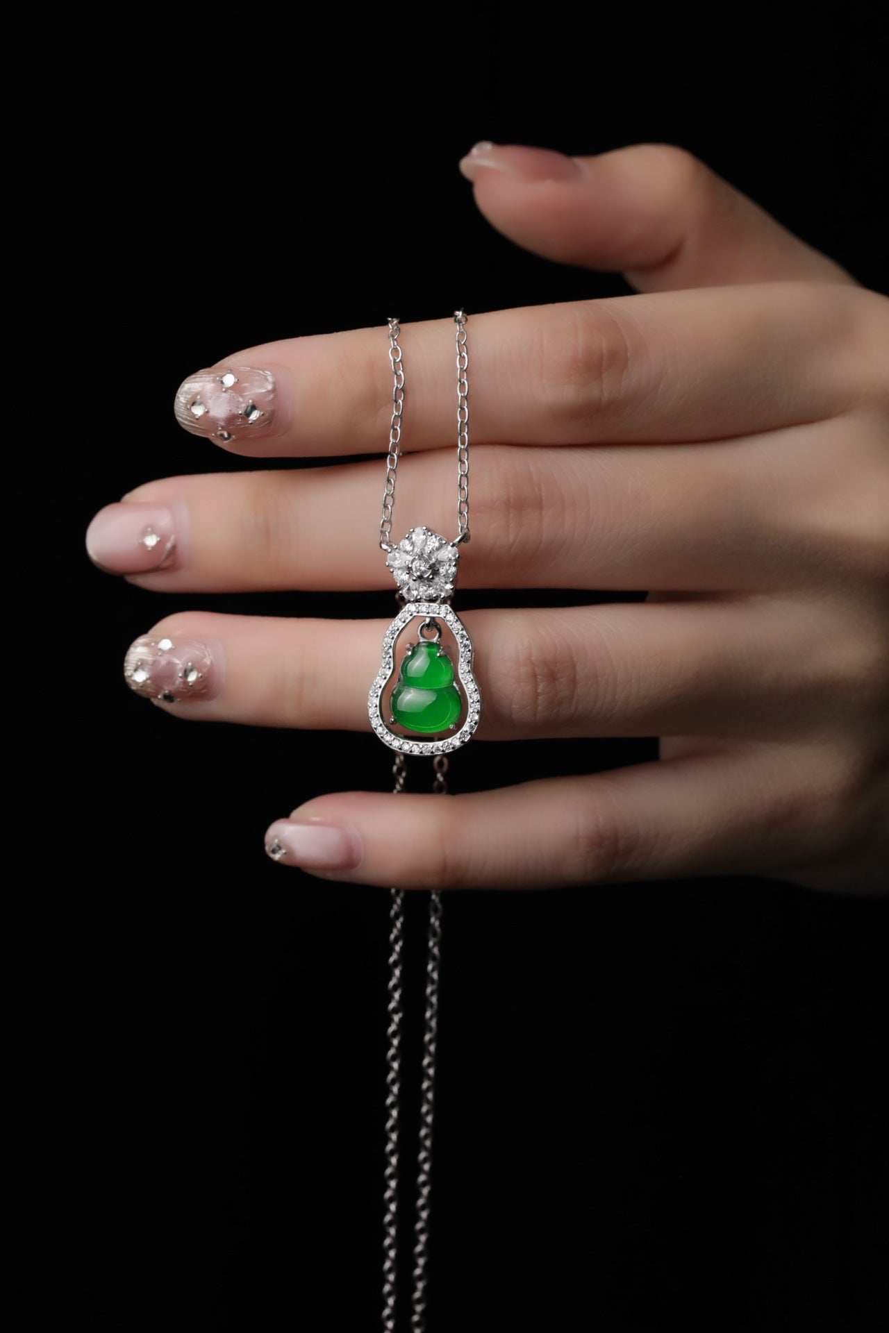 Diamond-Set Silver Hoop Gourd Pendant Necklace