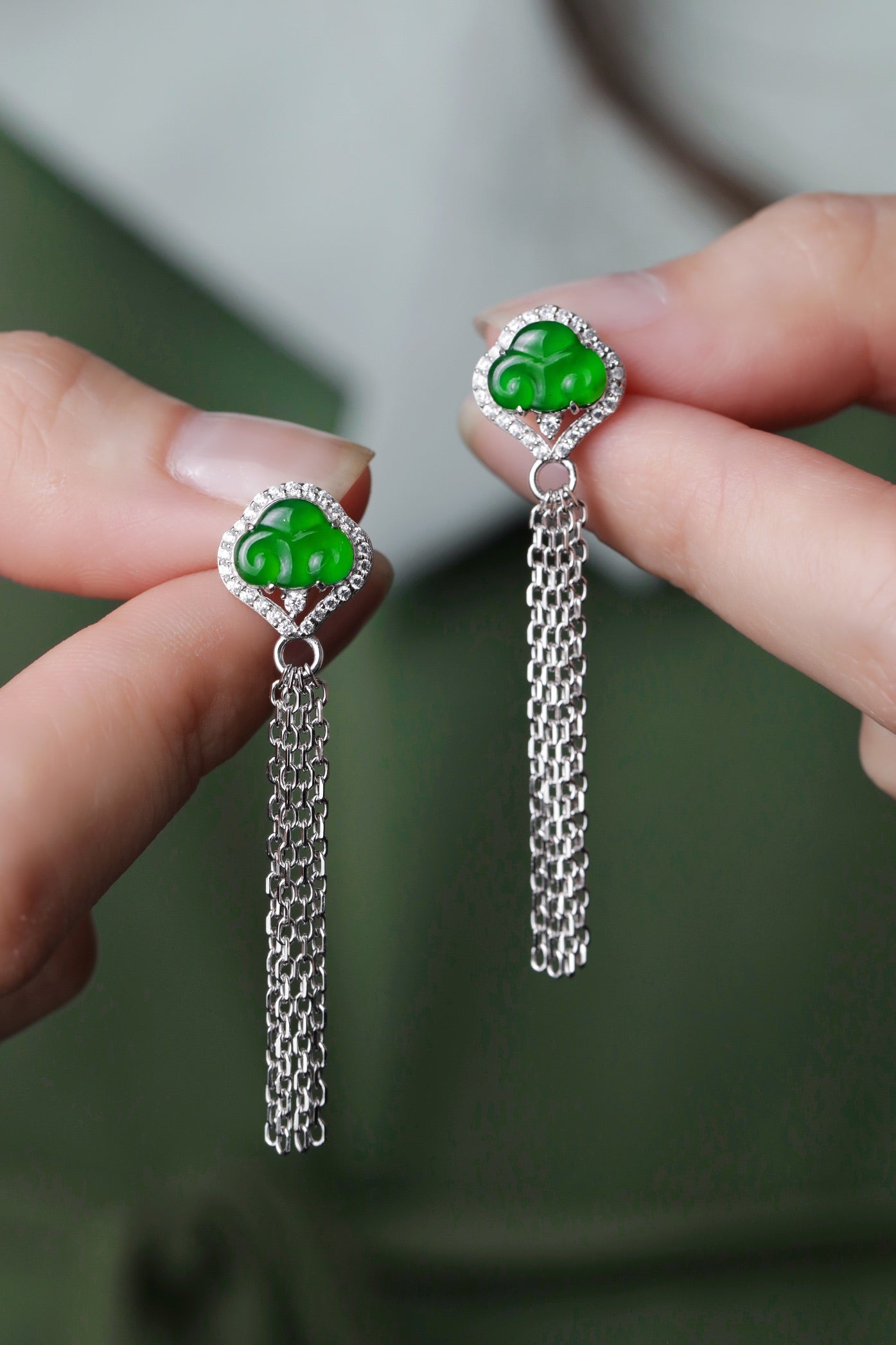 Silver Chain Diamond-Set Cloud Drop Earrings