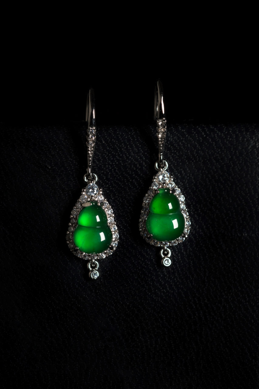 Diamond-Edge Jade Gourd Drop Earrings