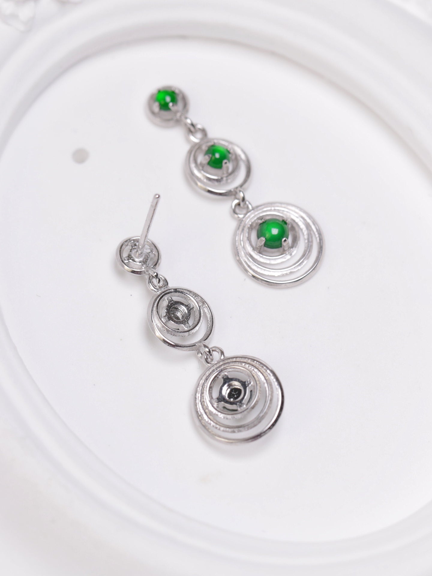 Triple Silver Circular Drop Earrings