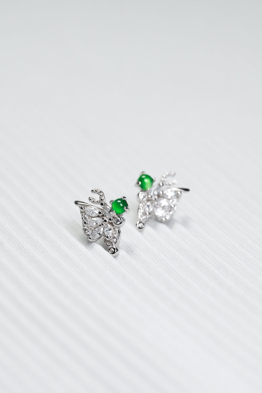 Diamond-Set Silver Butterfly Earrings