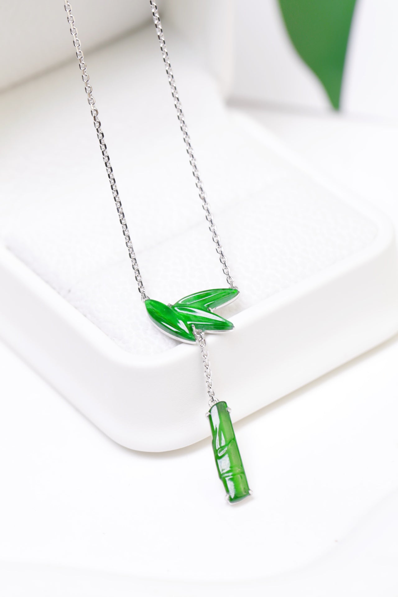 Green Bamboo Leaf and Bamboo Necklace