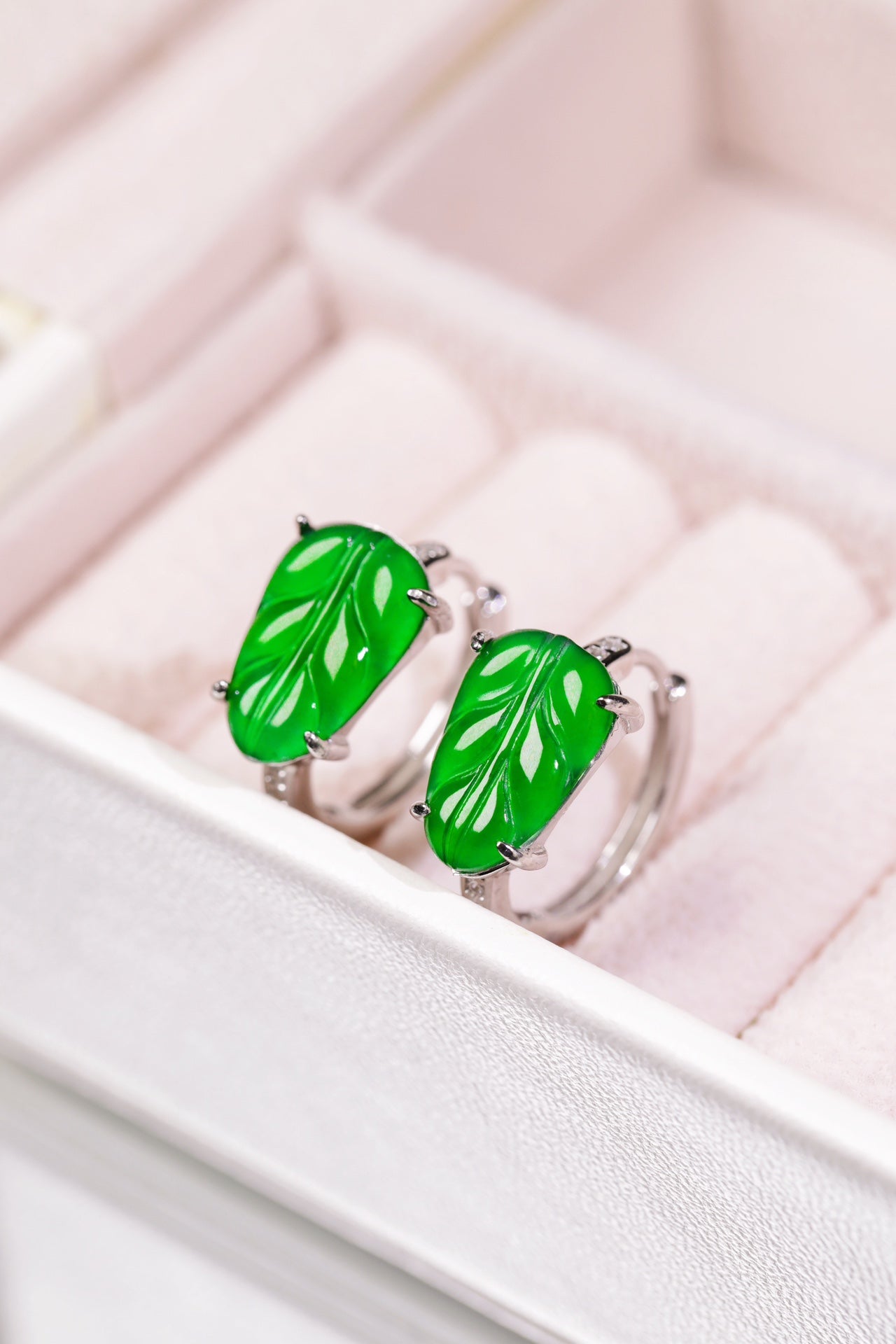 Green Leaf Clasp Stud Earrings