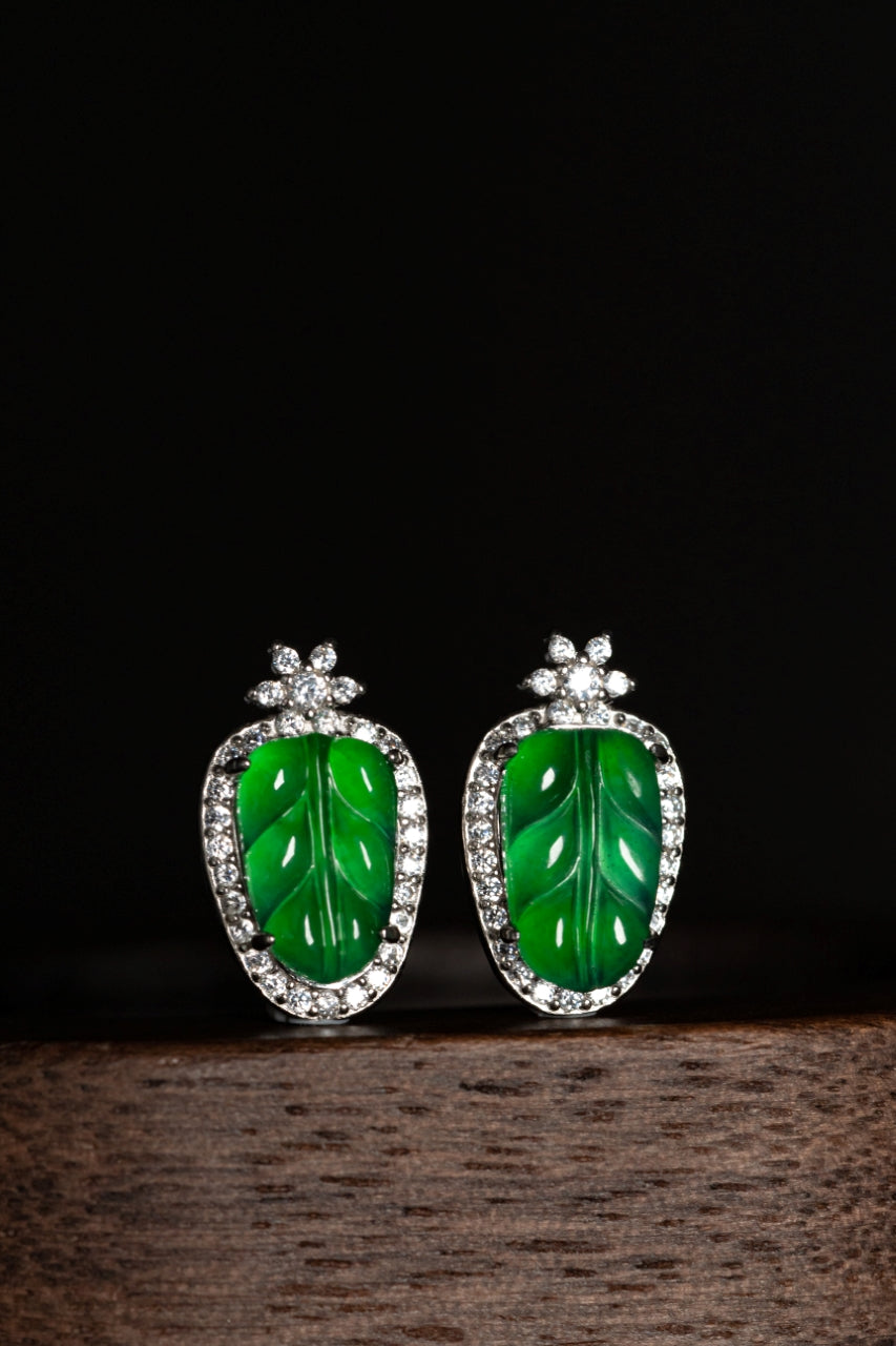 Diamond-Set Leaf Drop Earrings