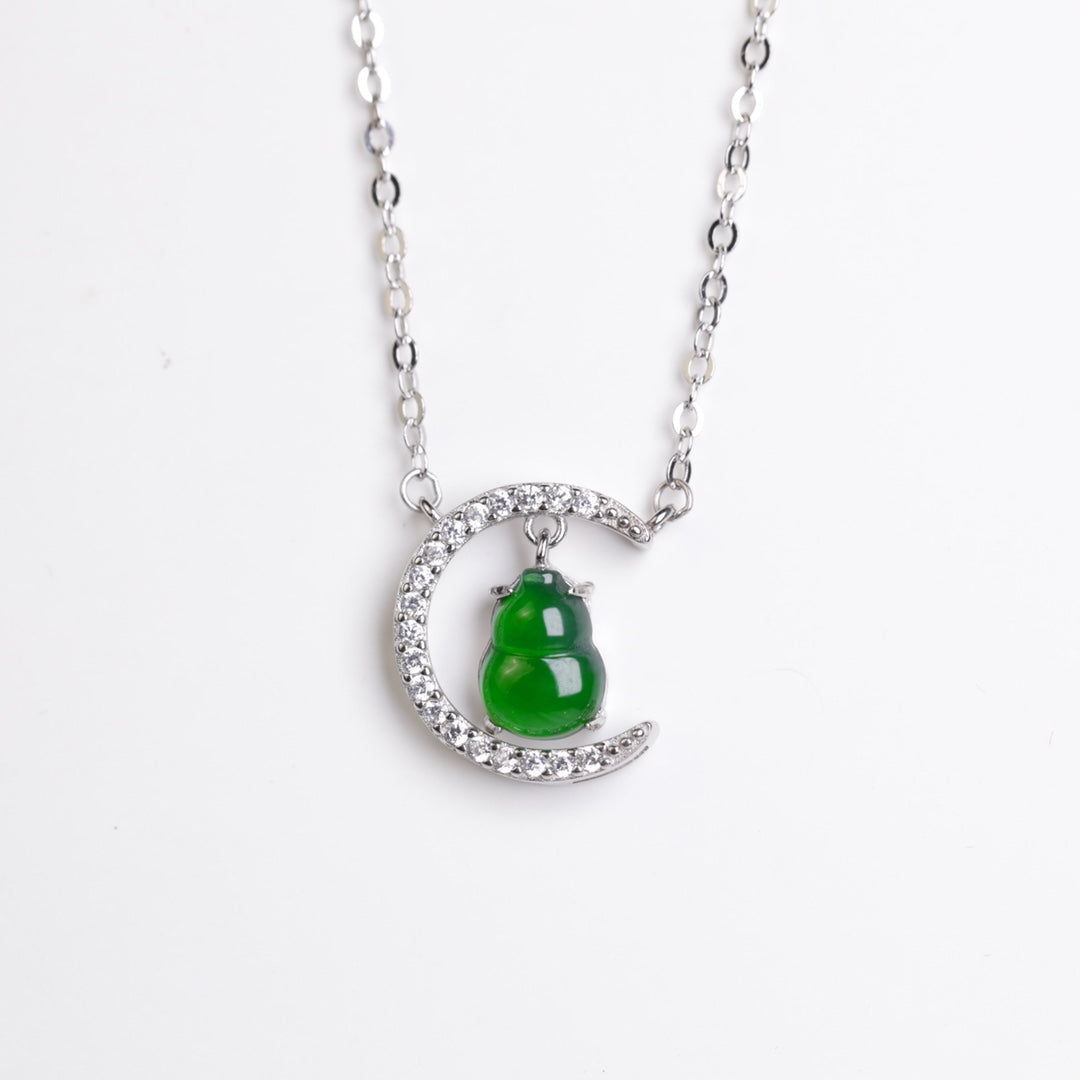 Diamond-Set Moon Gourd Pendant Necklace