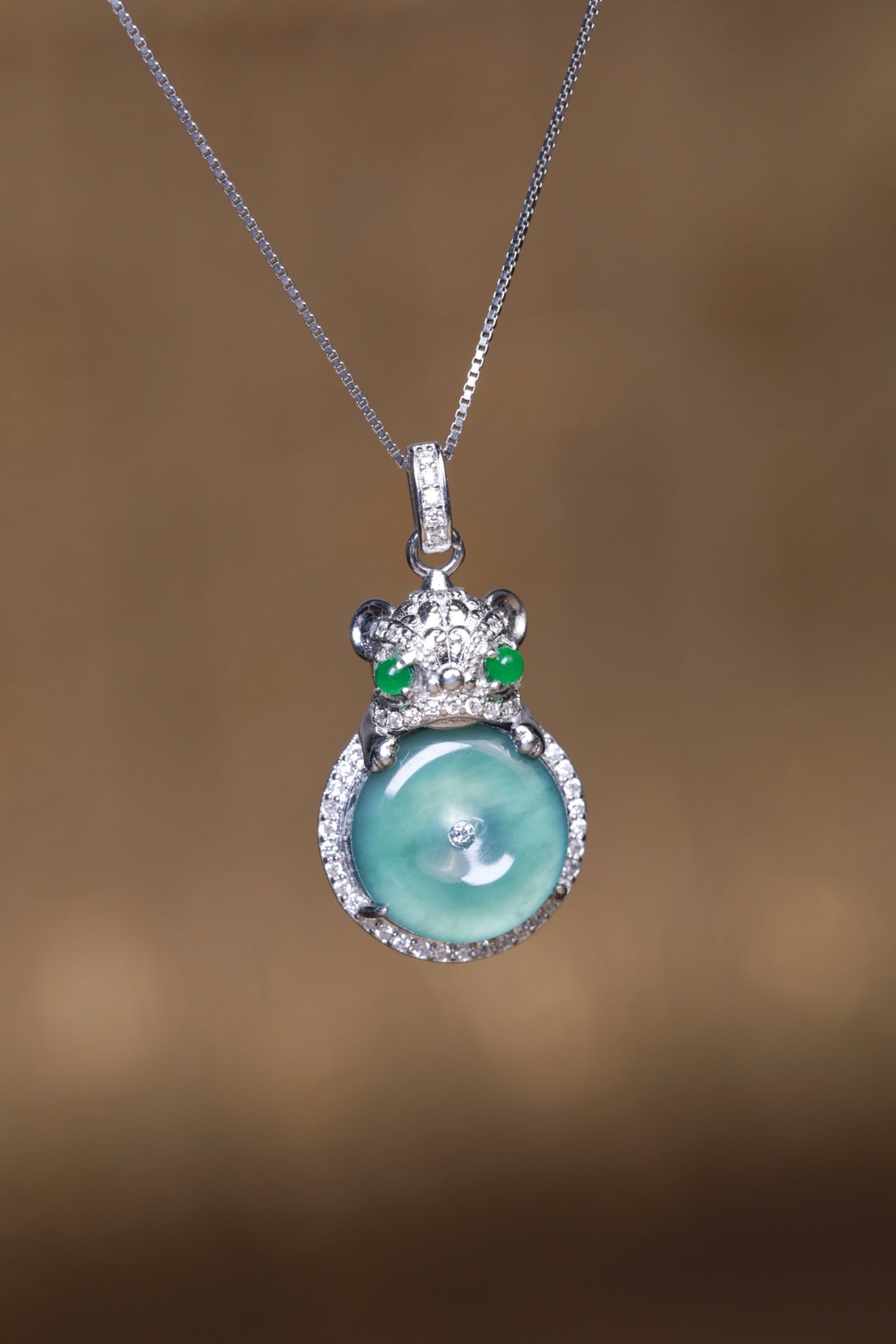 Diamond-Set Ice Jade Lucky Safety Pendant Necklace