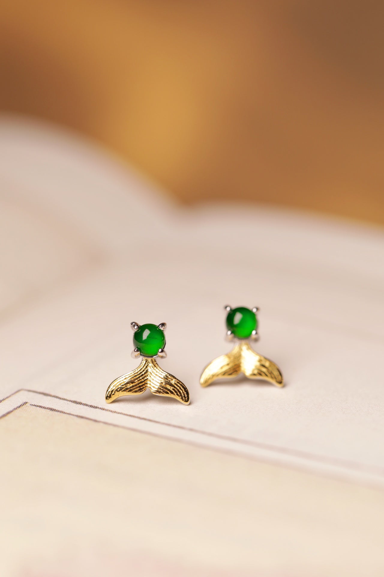 Gold Fish Tail Jade Stud Earrings | Jekira