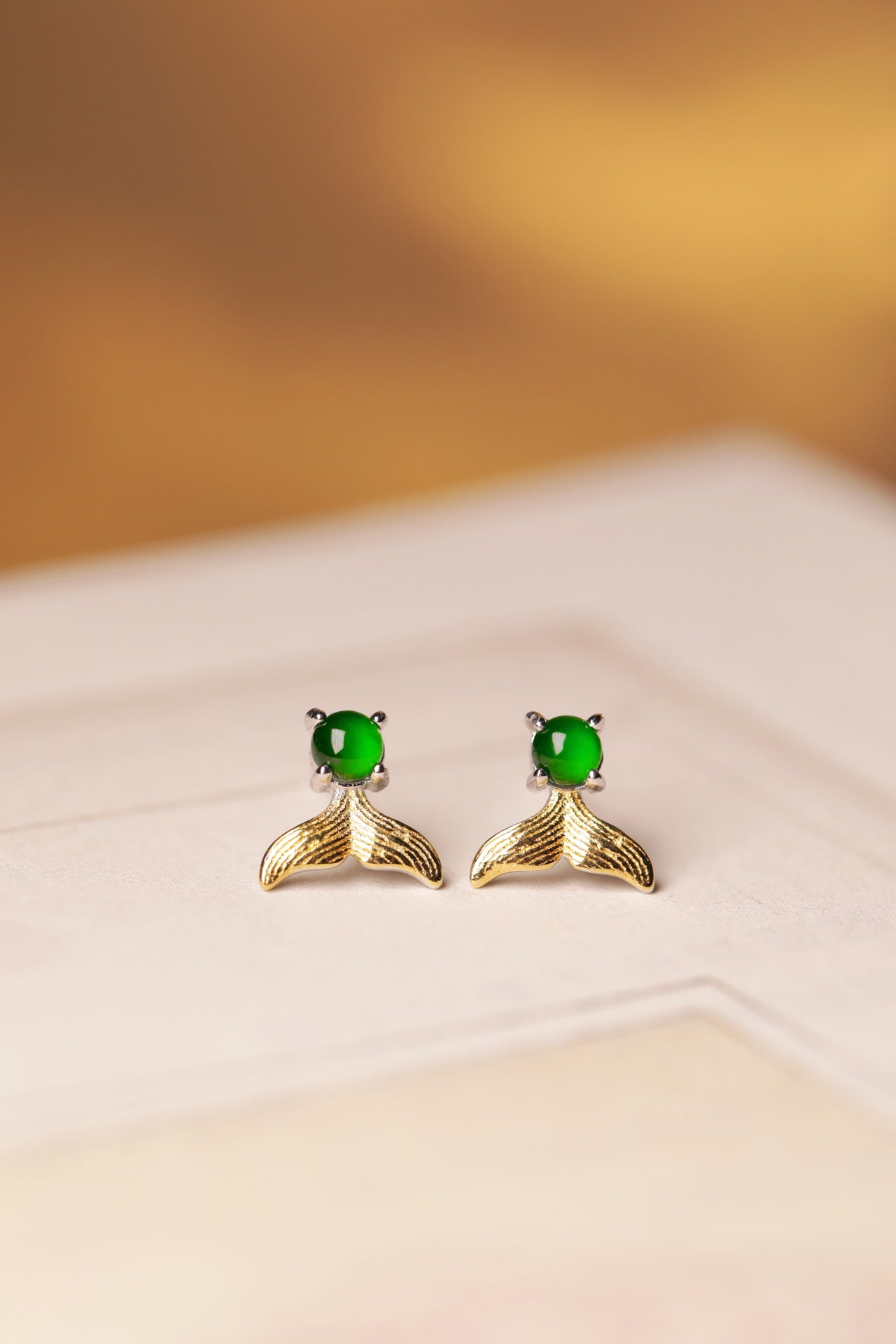 Gold Fish Tail Jade Stud Earrings | Jekira