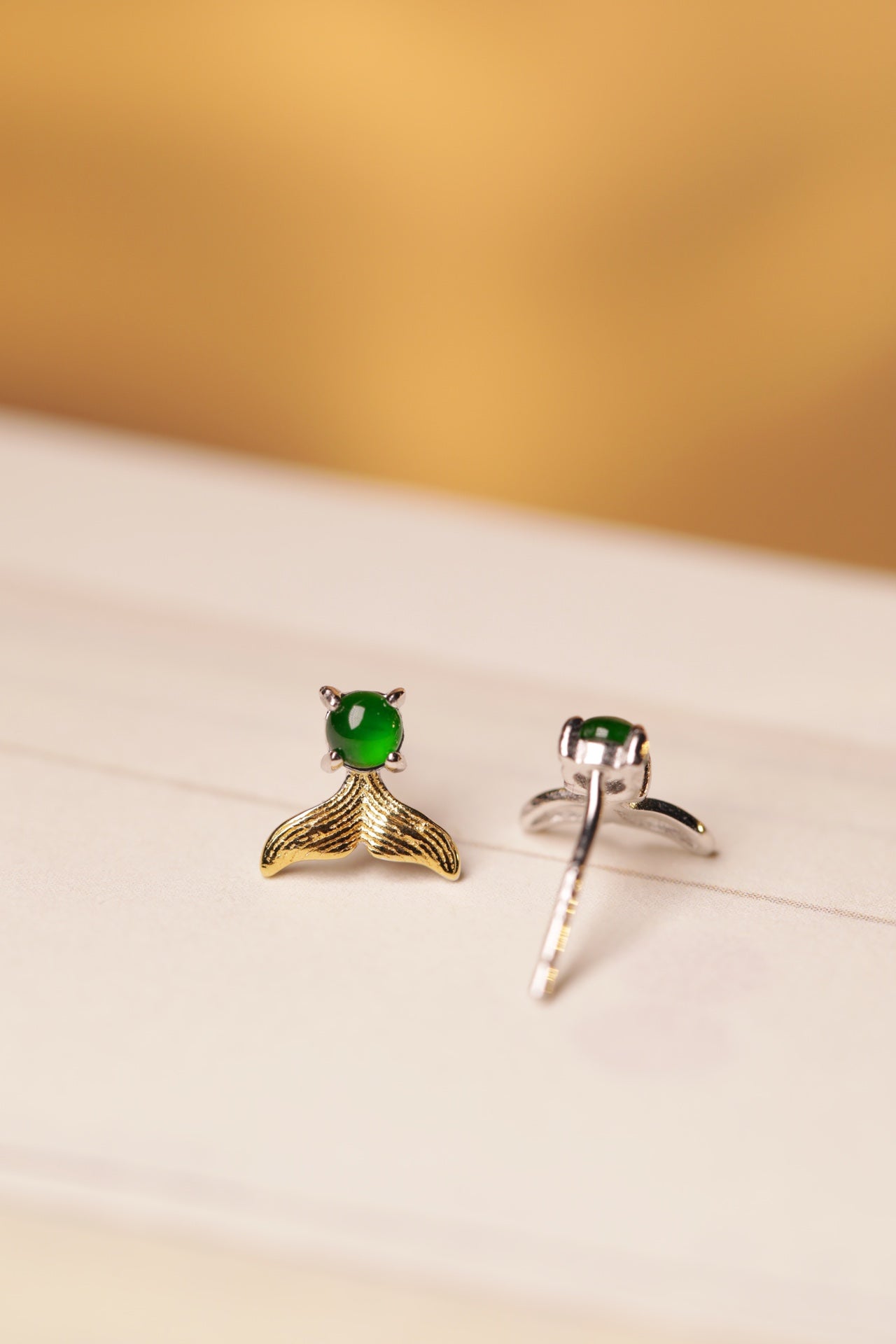 Gold Fish Tail Jade Stud Earrings | Jekira