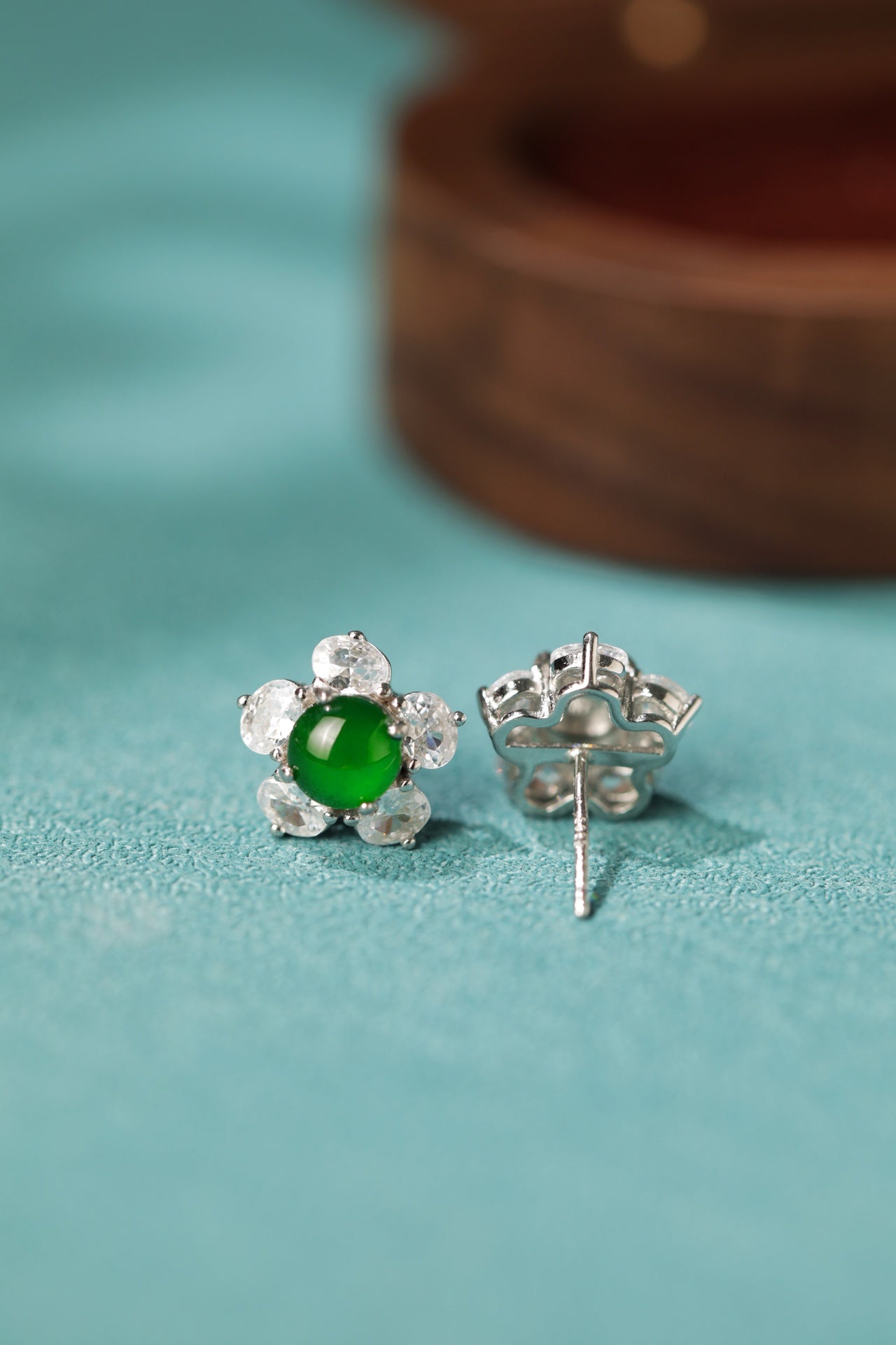 Zircon & Jade Flower Stud Earrings | Jekira