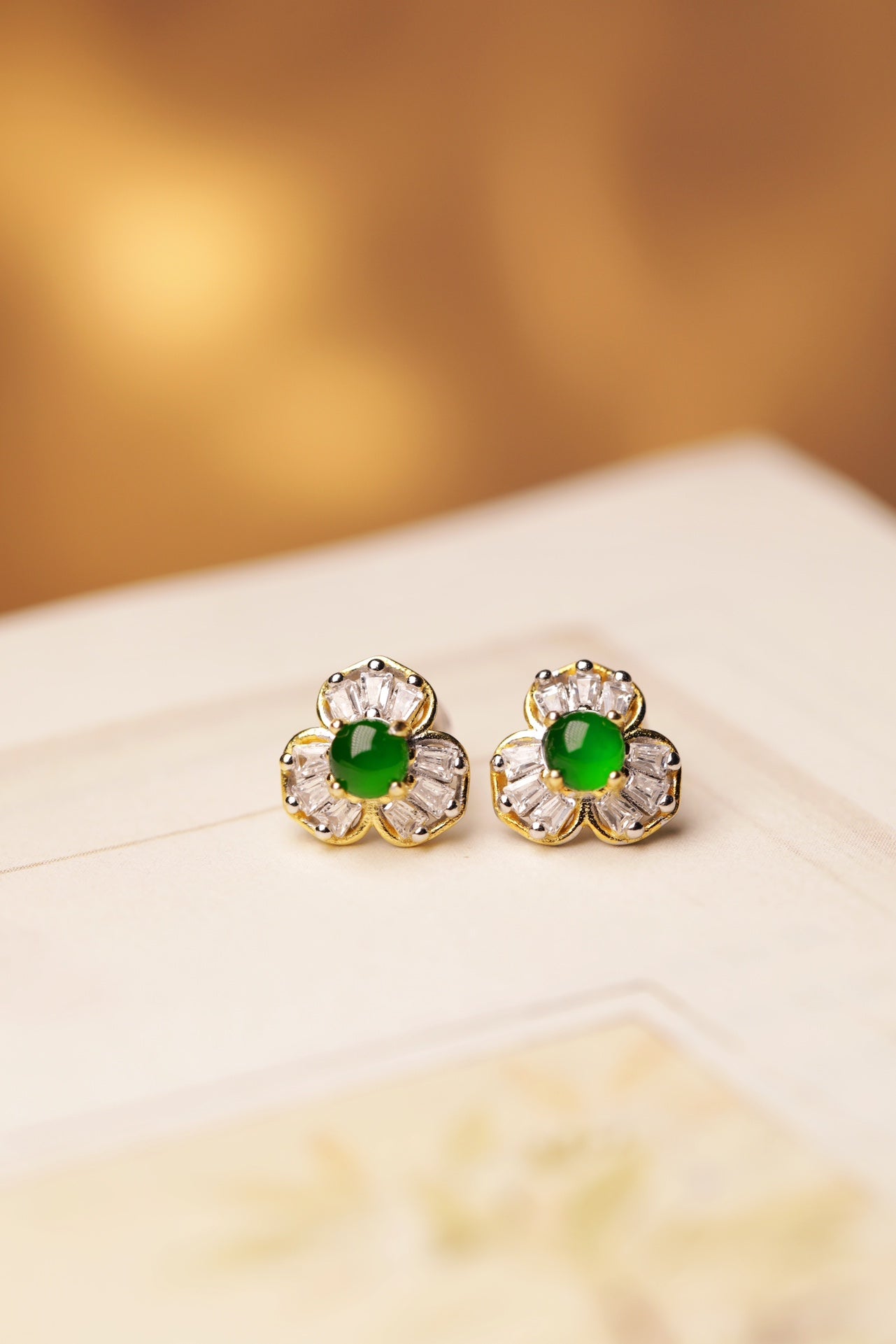 Three-Petal Flower Jade Stud Earrings | Jekira