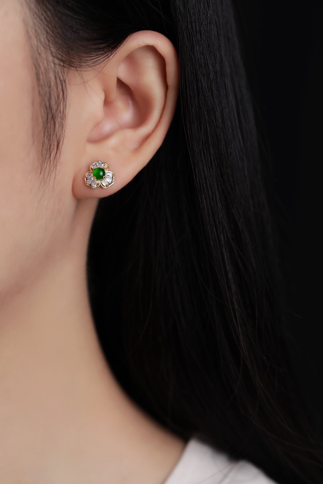 Three-Petal Flower Jade Stud Earrings | Jekira