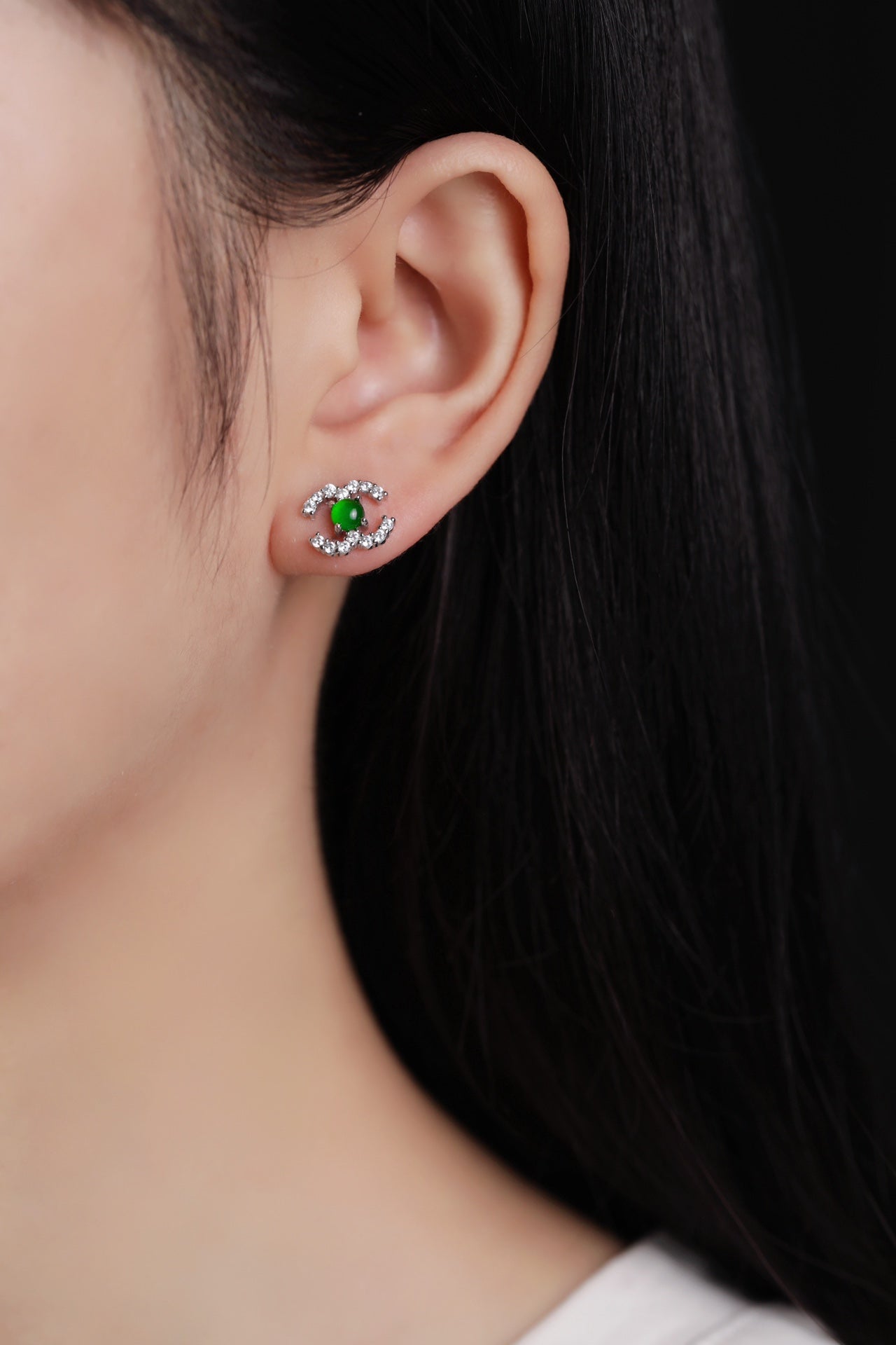 C-Shaped Green Jade Stud Earrings | Jekira
