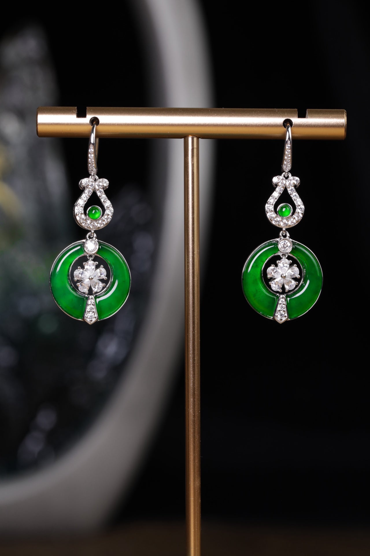 Designer Jade & Zircon Hoop Earrings | Jekira