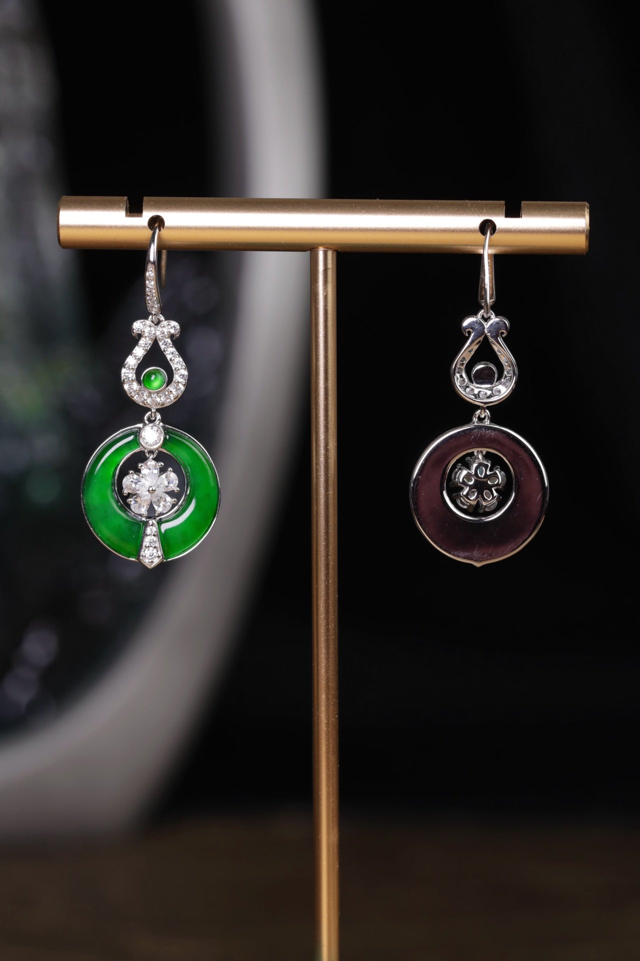 Designer Jade & Zircon Hoop Earrings | Jekira