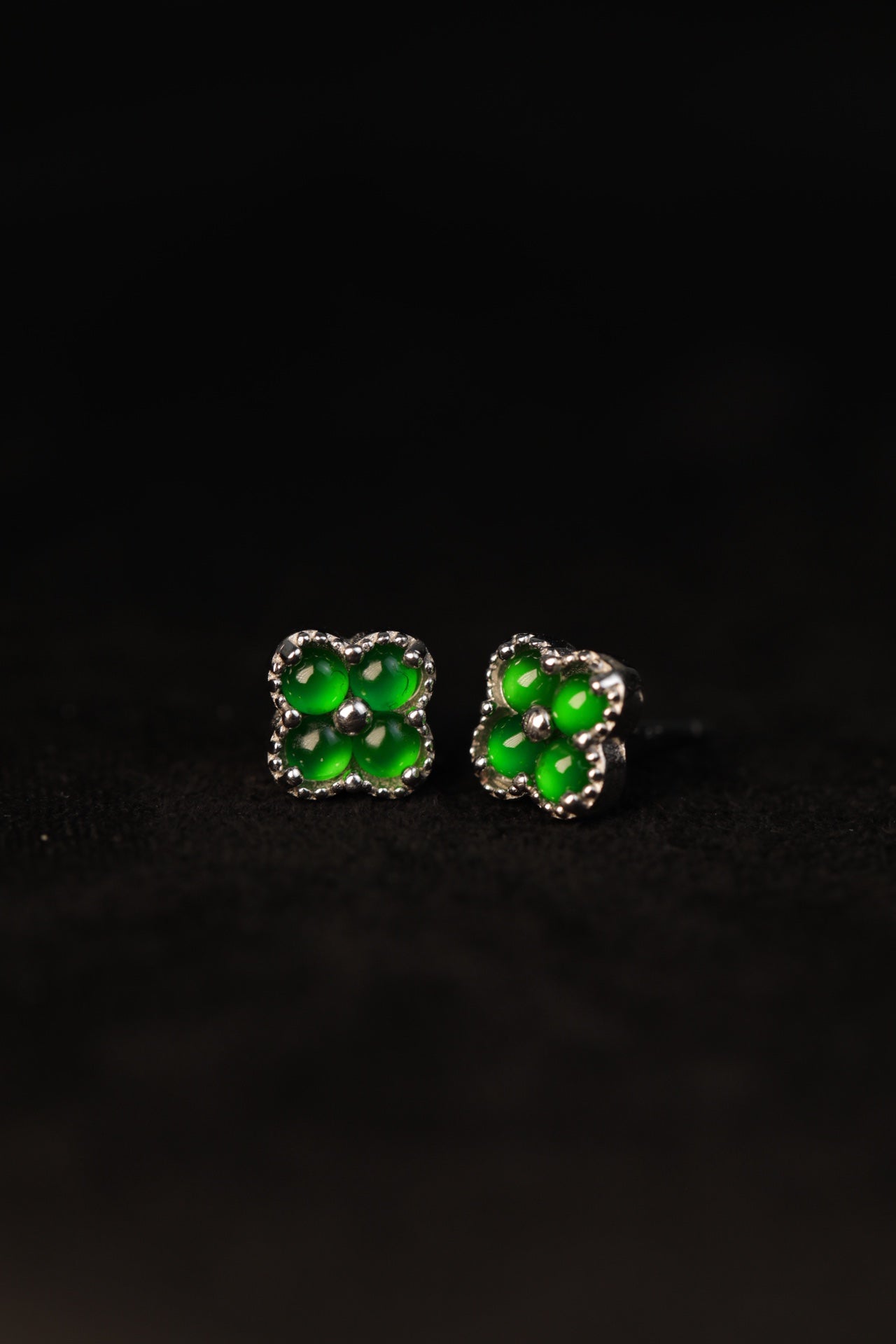 Lucky Clover Jade Stud Earrings in Silver | Jekira