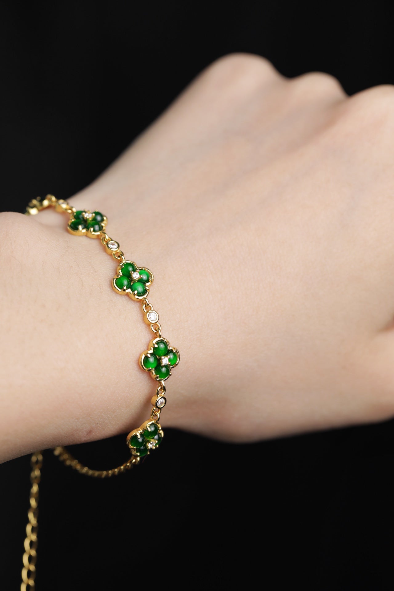 Golden Lucky Clover Jade Bracelet | Jekira