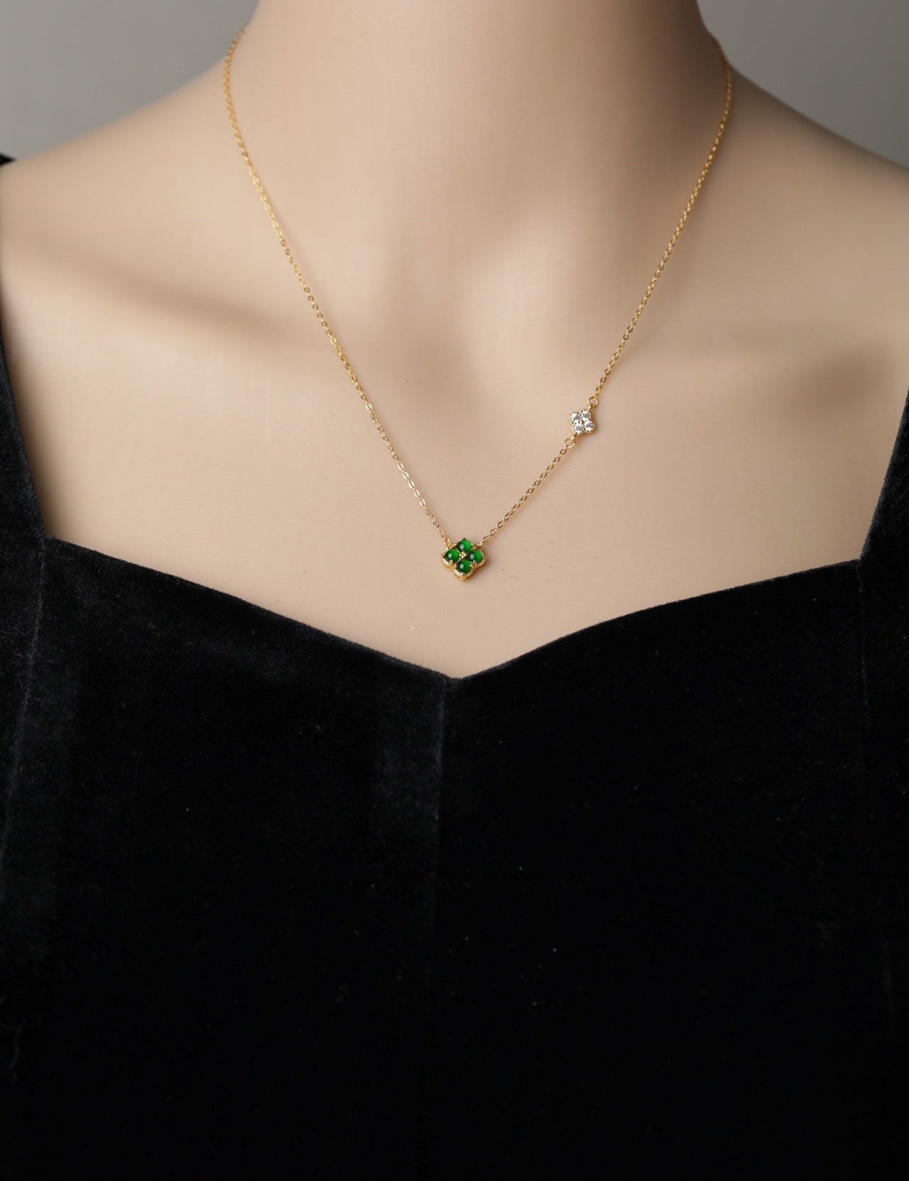 Lucky Clover Jade Necklace in Gold | Jekira