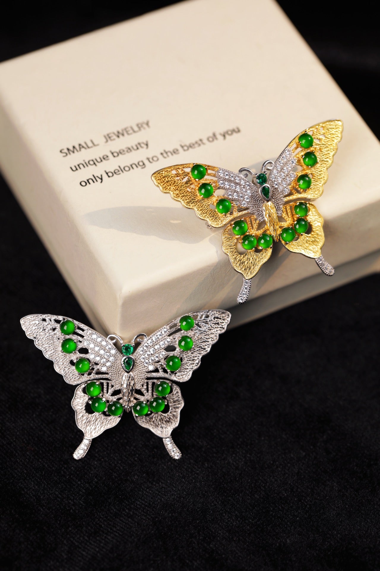 Silver/gold Butterfly Jade Brooch | Jekira