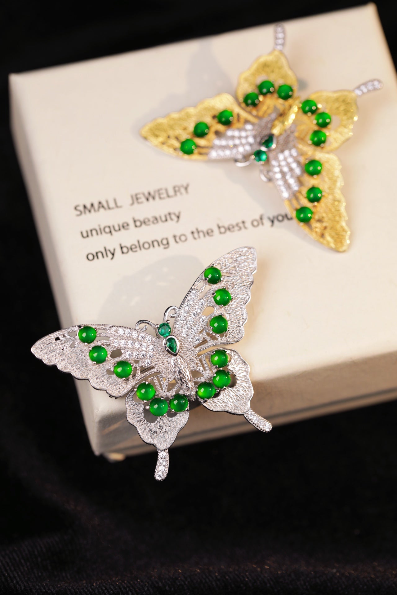 Silver/gold Butterfly Jade Brooch | Jekira