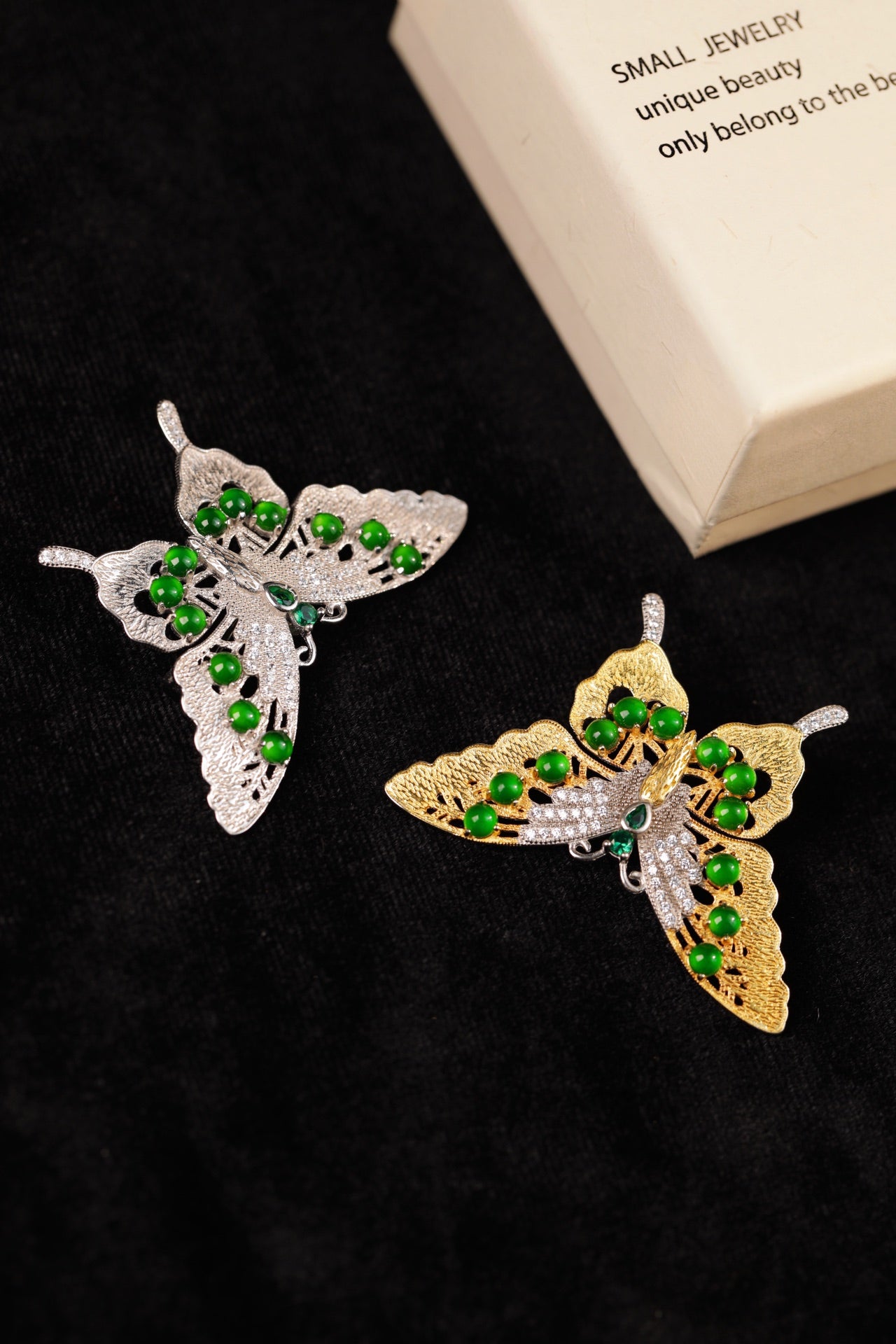 Silver/gold Butterfly Jade Brooch | Jekira