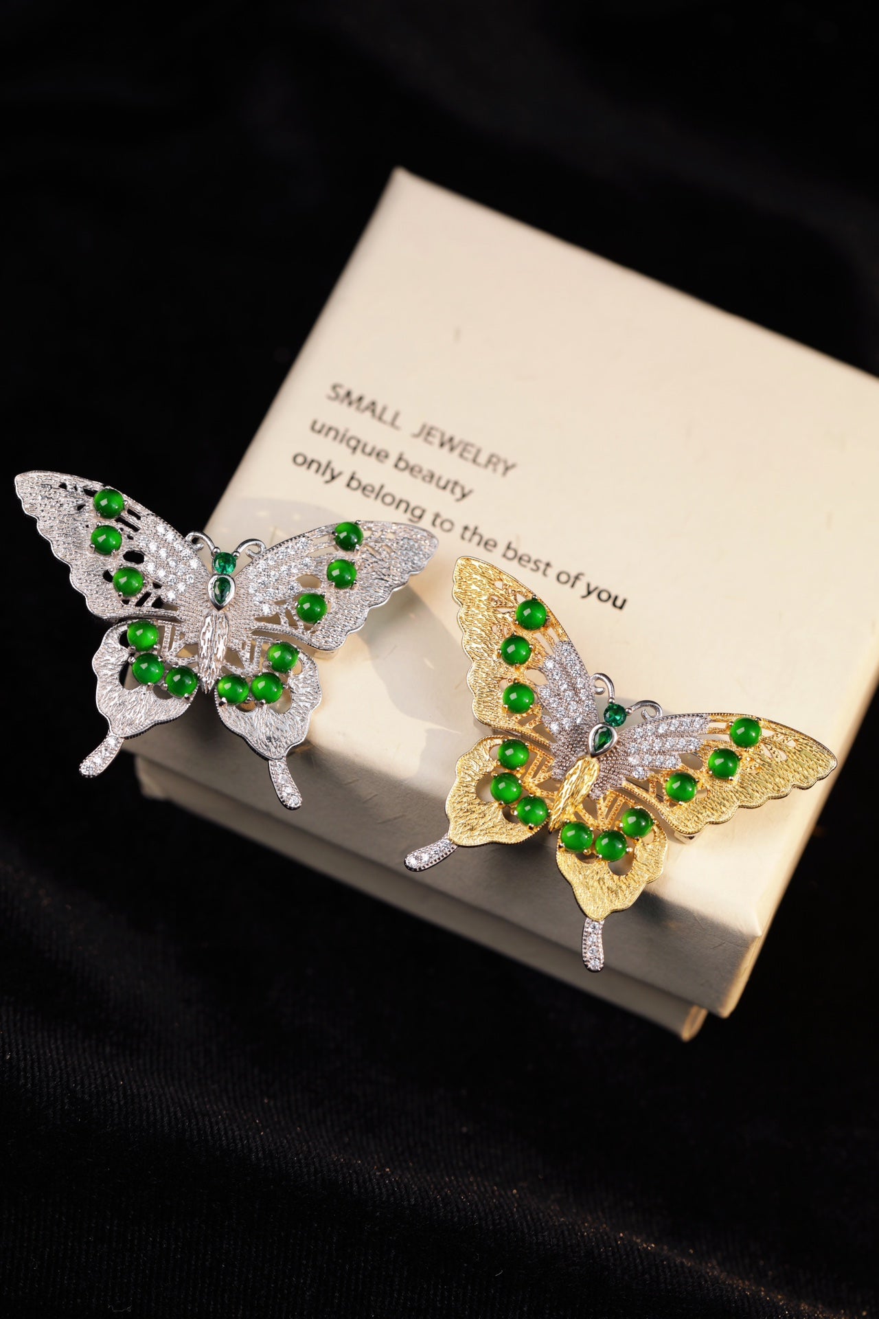 Silver/gold Butterfly Jade Brooch | Jekira