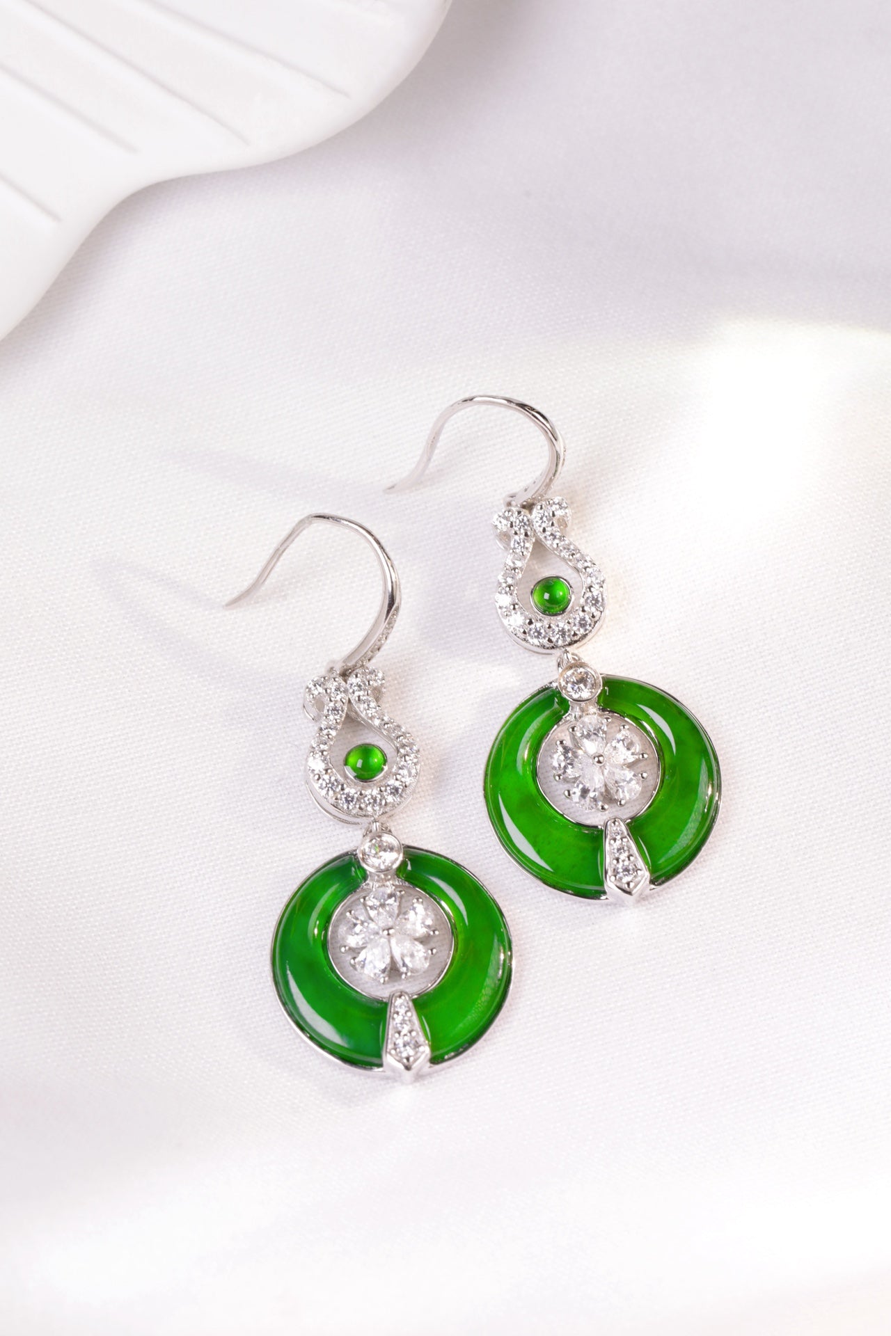 Designer Jade & Zircon Hoop Earrings | Jekira