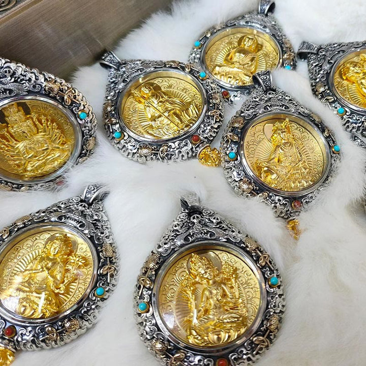 Twelve Zodiac Animals Buddha Thangka Nine Palaces Eight Diagrams God of Wealth Rotating Necklace