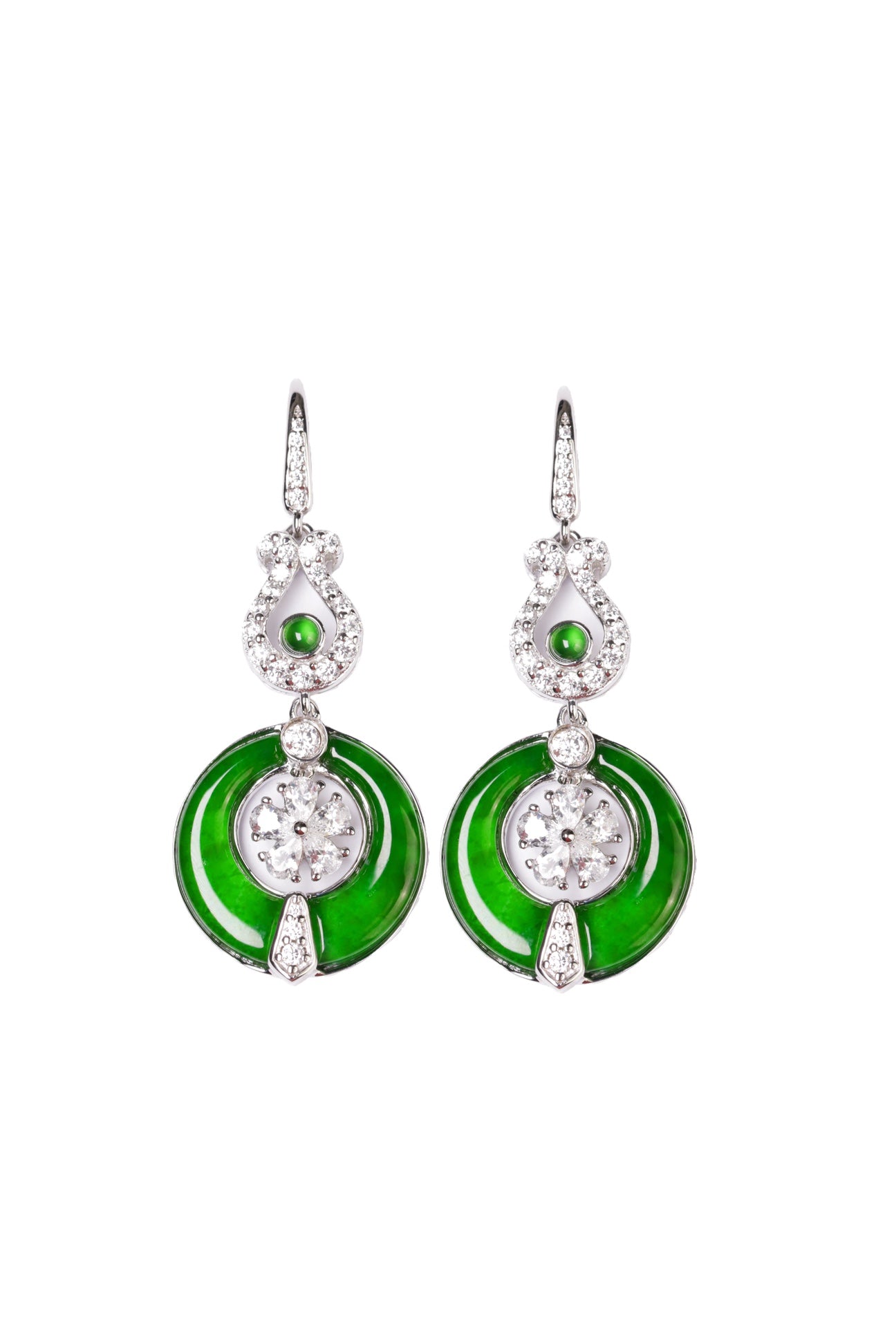 925 silver fortune and luck earrings natural jade