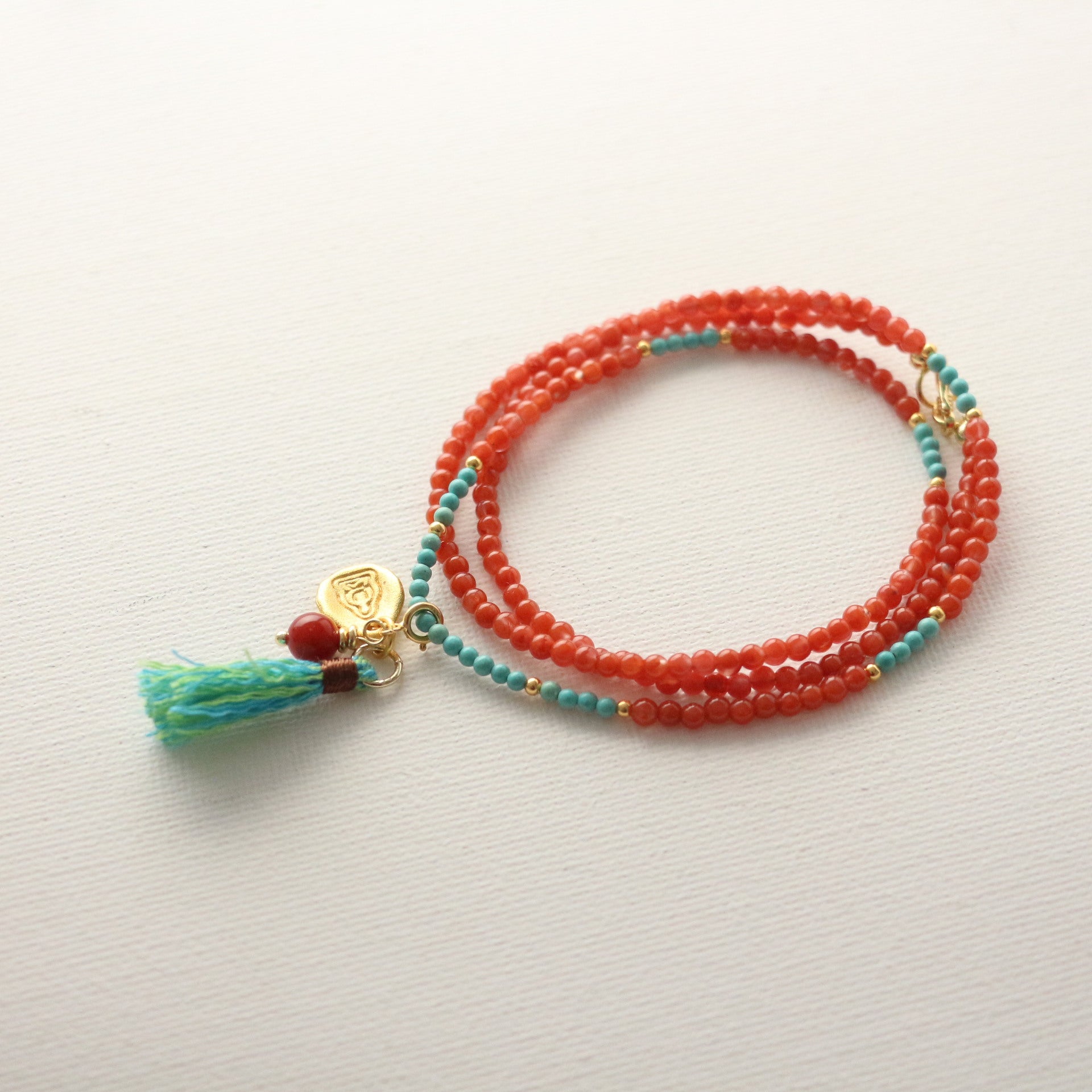 Jekira Red Agate & Turquoise Tassel Necklace with Adjustable 925 Silver Bracelet Set