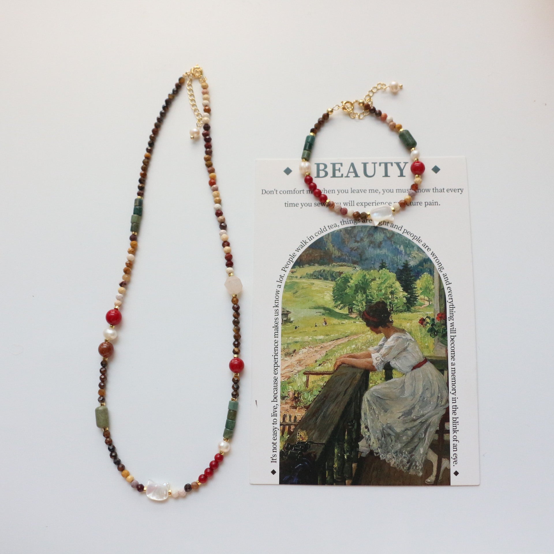Jekira Painterly Gemstone Necklace & Bracelet Set