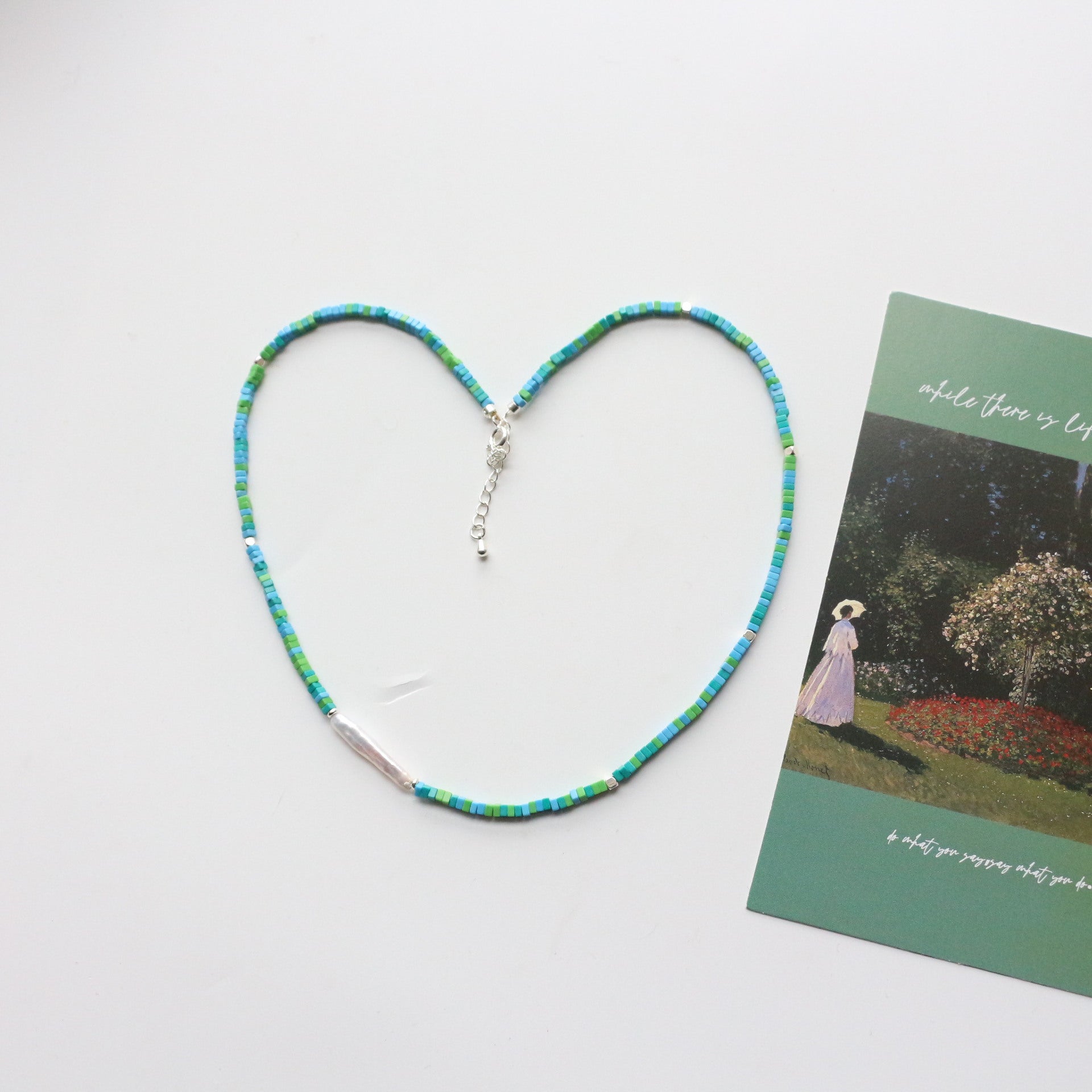 JEKIRA Magnesite Turquoise & Baroque Pearl Necklace – 42+6cm