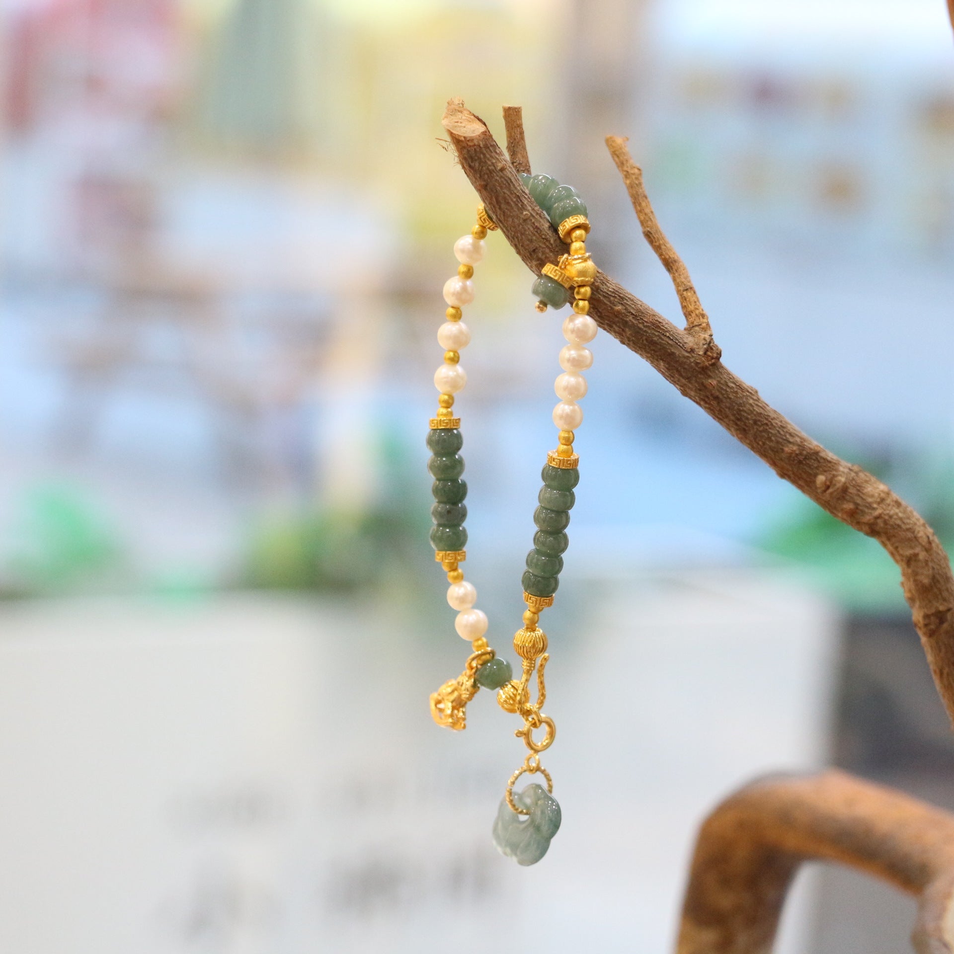 Jekira Jade & Pearl Bracelet with Ruyi Pendant