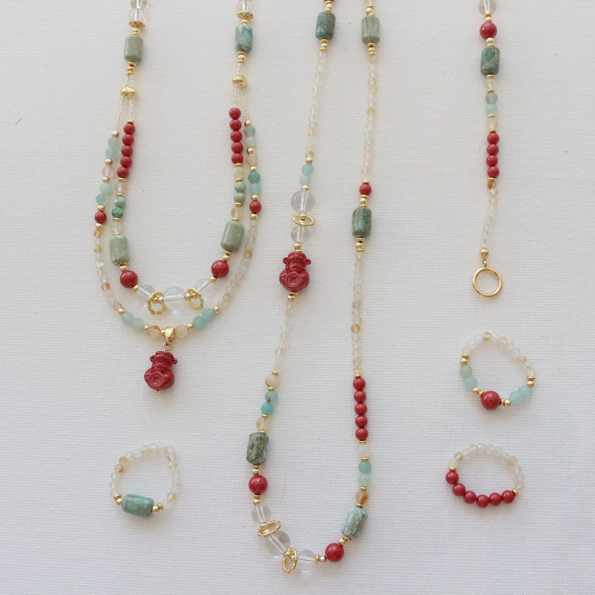 Jekira God of Wealth Red Gemstone Jewelry Set