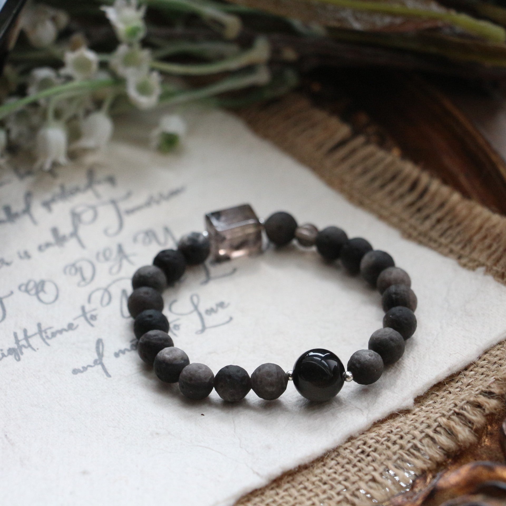 JEKIRA Obsidian Moon & Crystal Square Bracelet