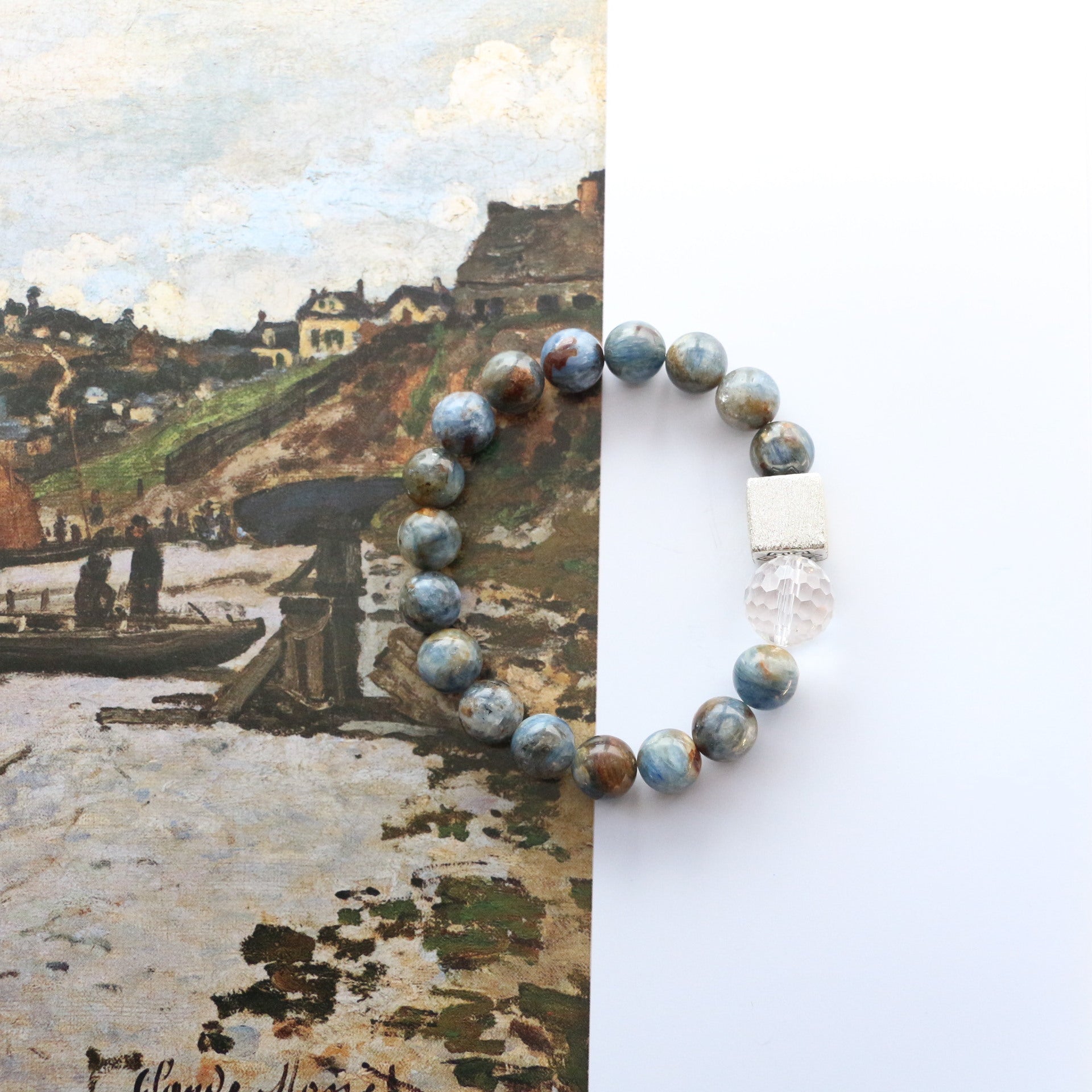 JEKIRA Oil Paint Kyanite & Sterling Silver Cube Bracelet – 16cm