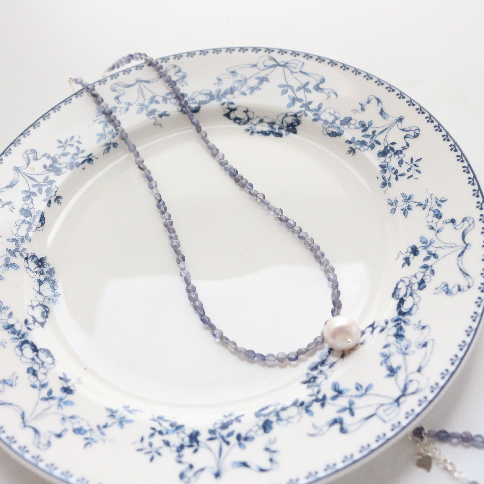 Jekira Chinese-Inspired Blue Gemstone & Petal Pearl Necklace Set