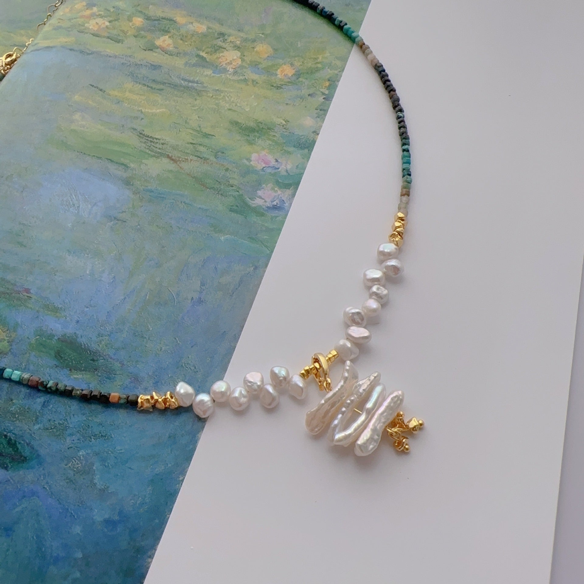 JEKIRA Ocean Muse Blue-Green Gemstone & Baroque Pearl Necklace