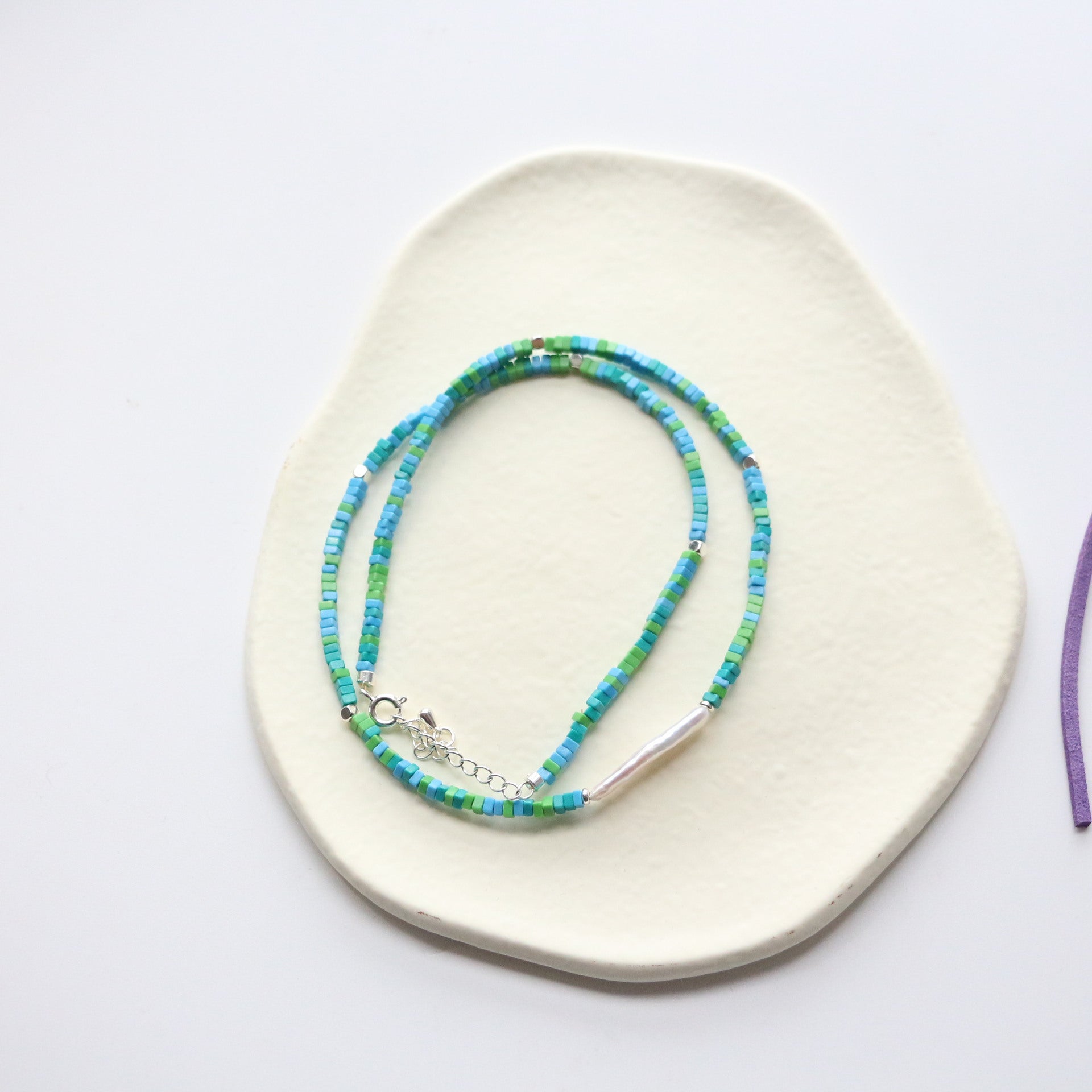 JEKIRA Magnesite Turquoise & Baroque Pearl Necklace – 42+6cm