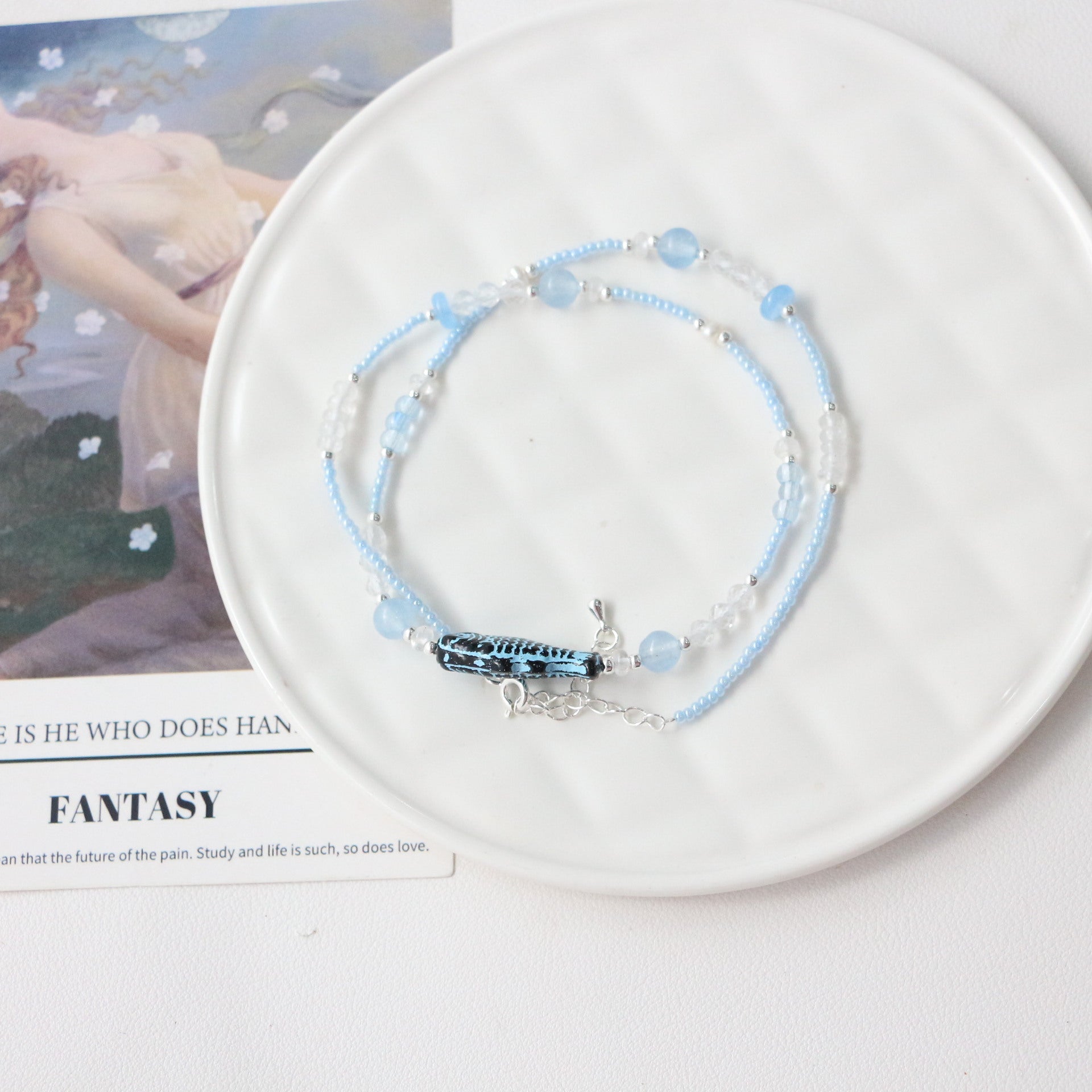 JEKIRA Light Blue Czech Bead Necklace – Fish Pendant 40cm