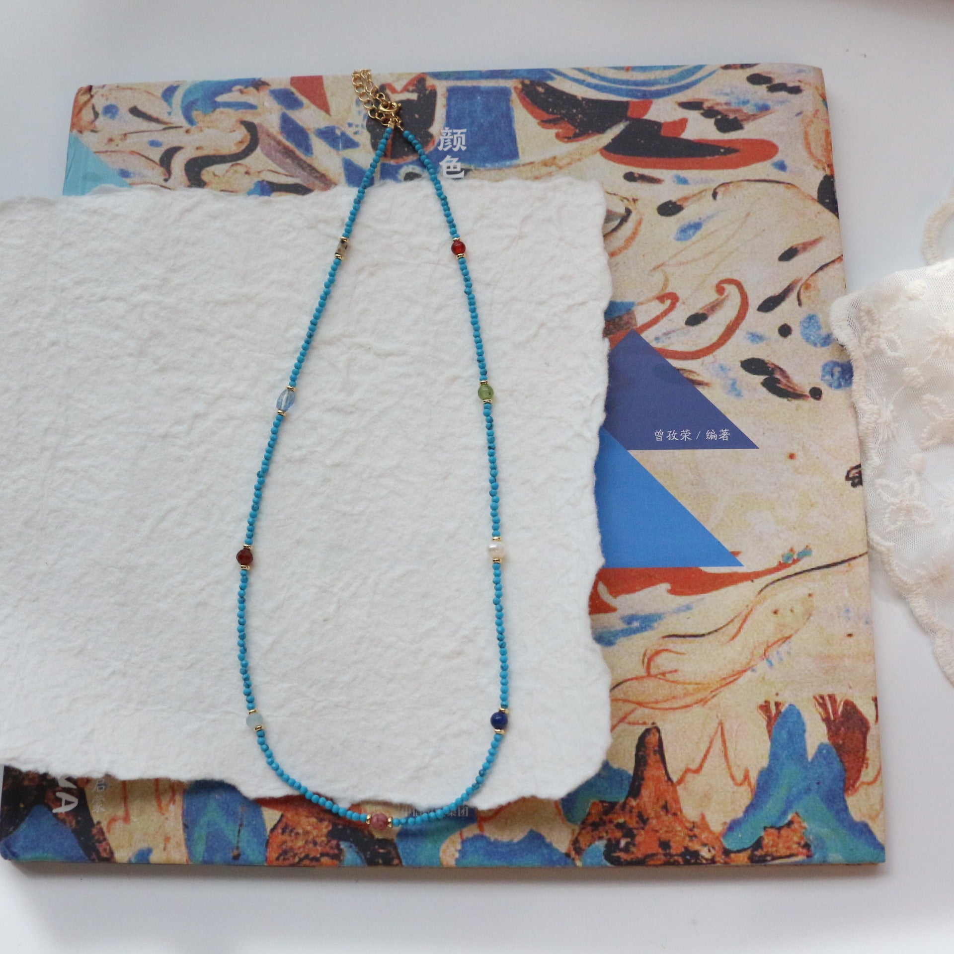 Jekira Multigem Turquoise & Pearl Adjustable Necklace – Minimalist Summer Jewelry