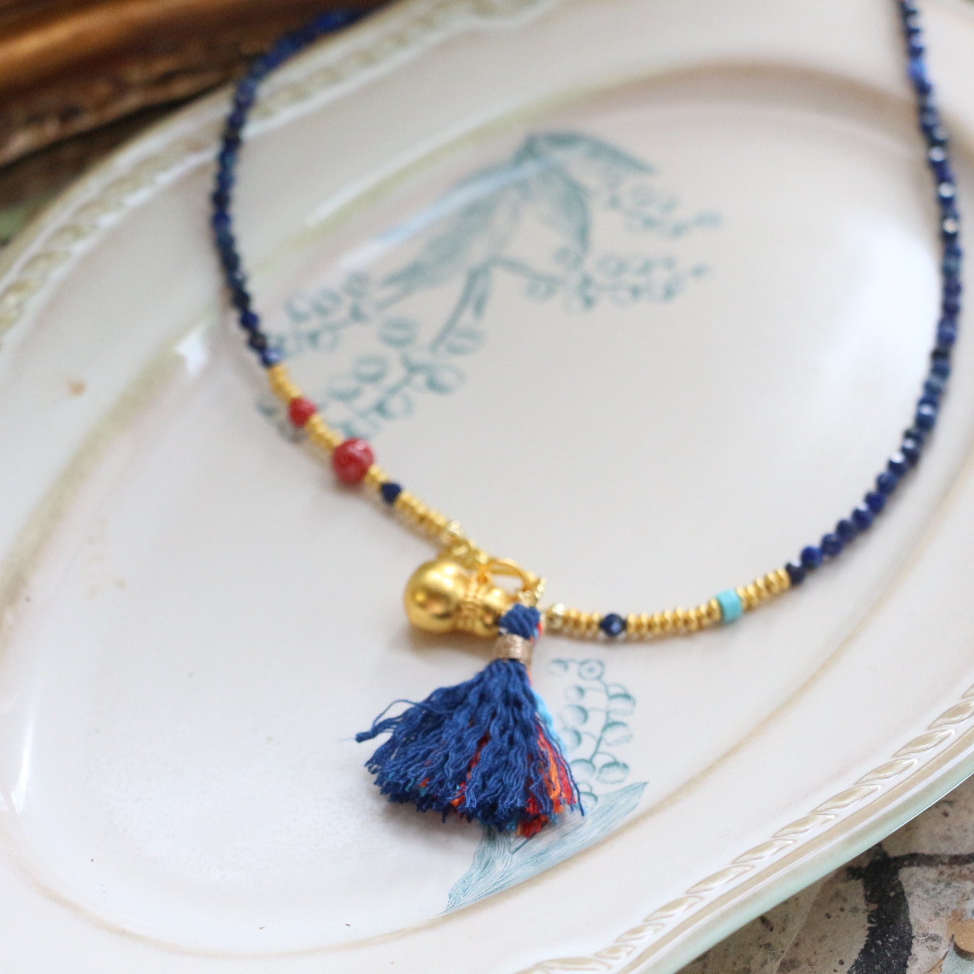 Jekira Lapis Lazuli & Imperial Sand Gourd Tassel Necklace and Bracelet Set