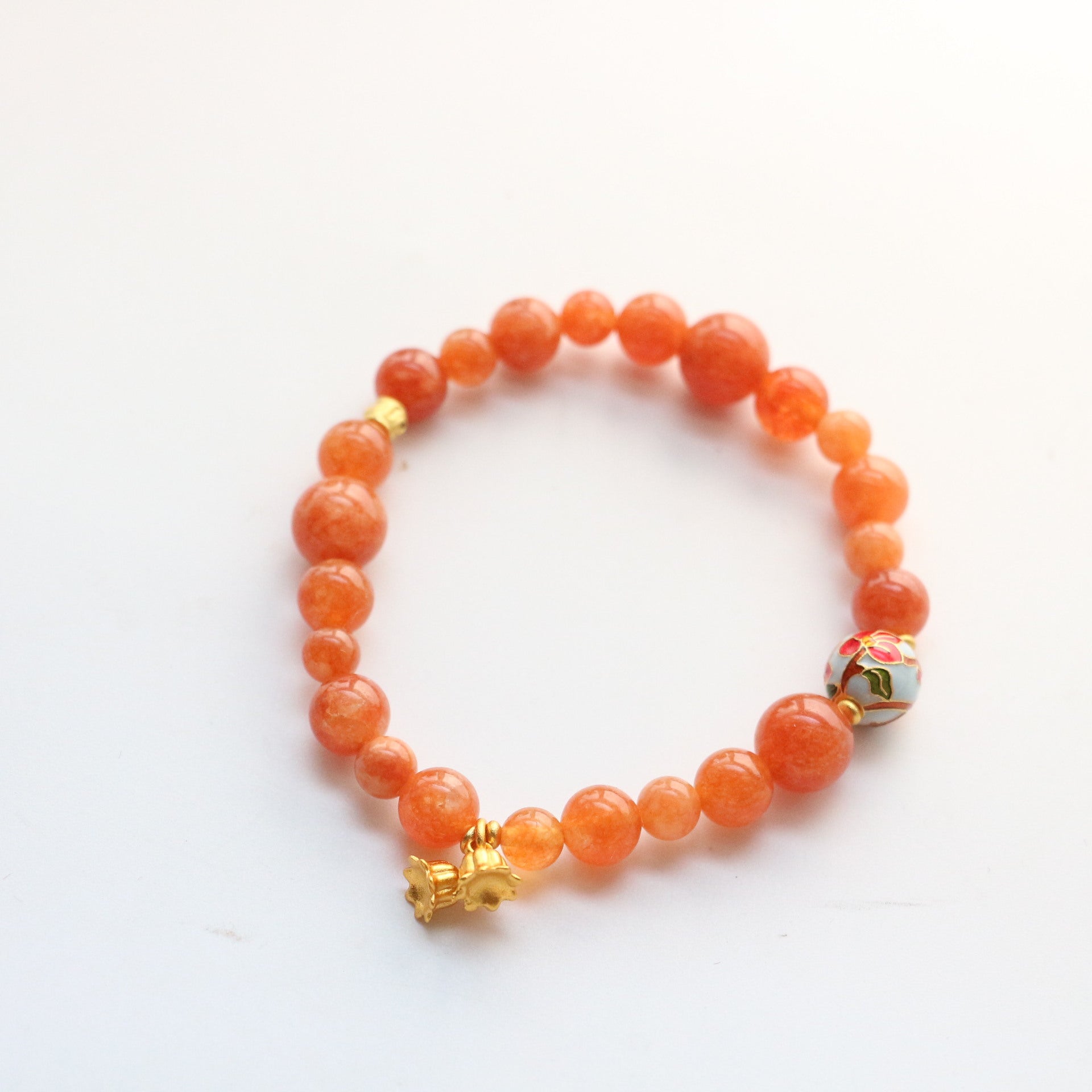 JEKIRA Orange Carnelian & Enamel Lily of the Valley Bracelet