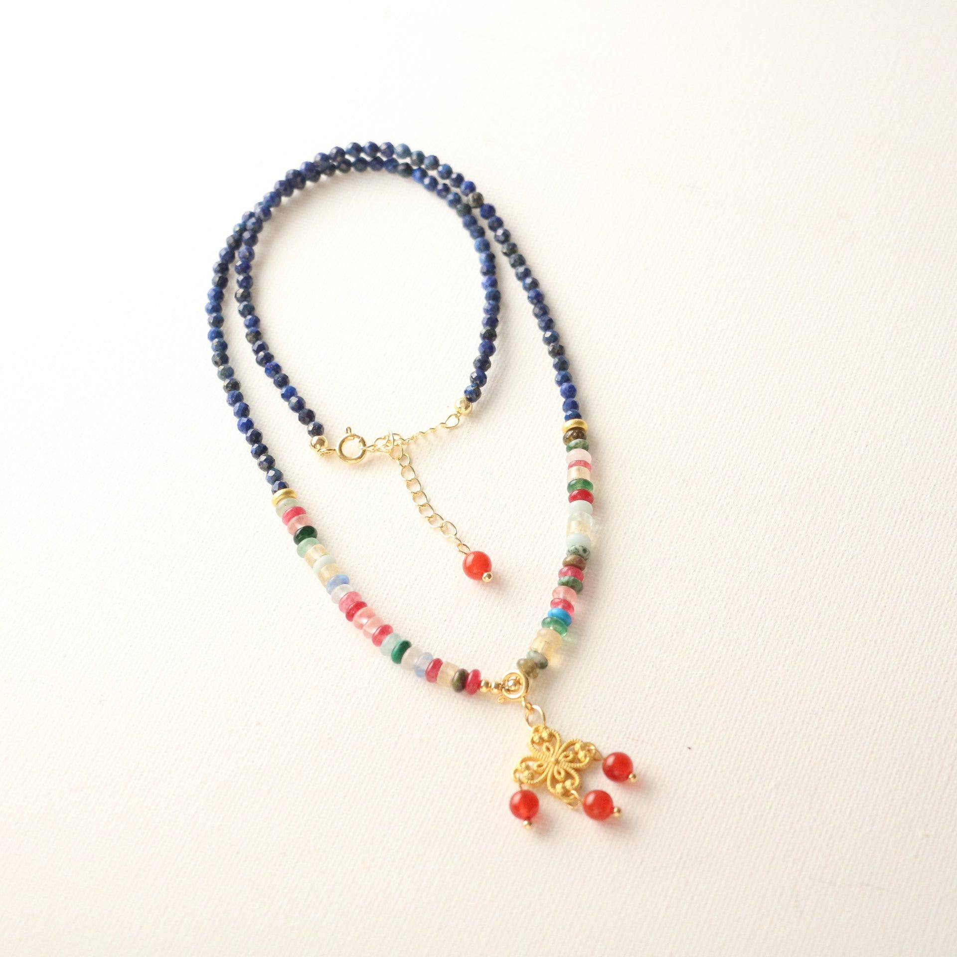 Jekira Chinese-Style Lapis Lazuli & Agate Necklace