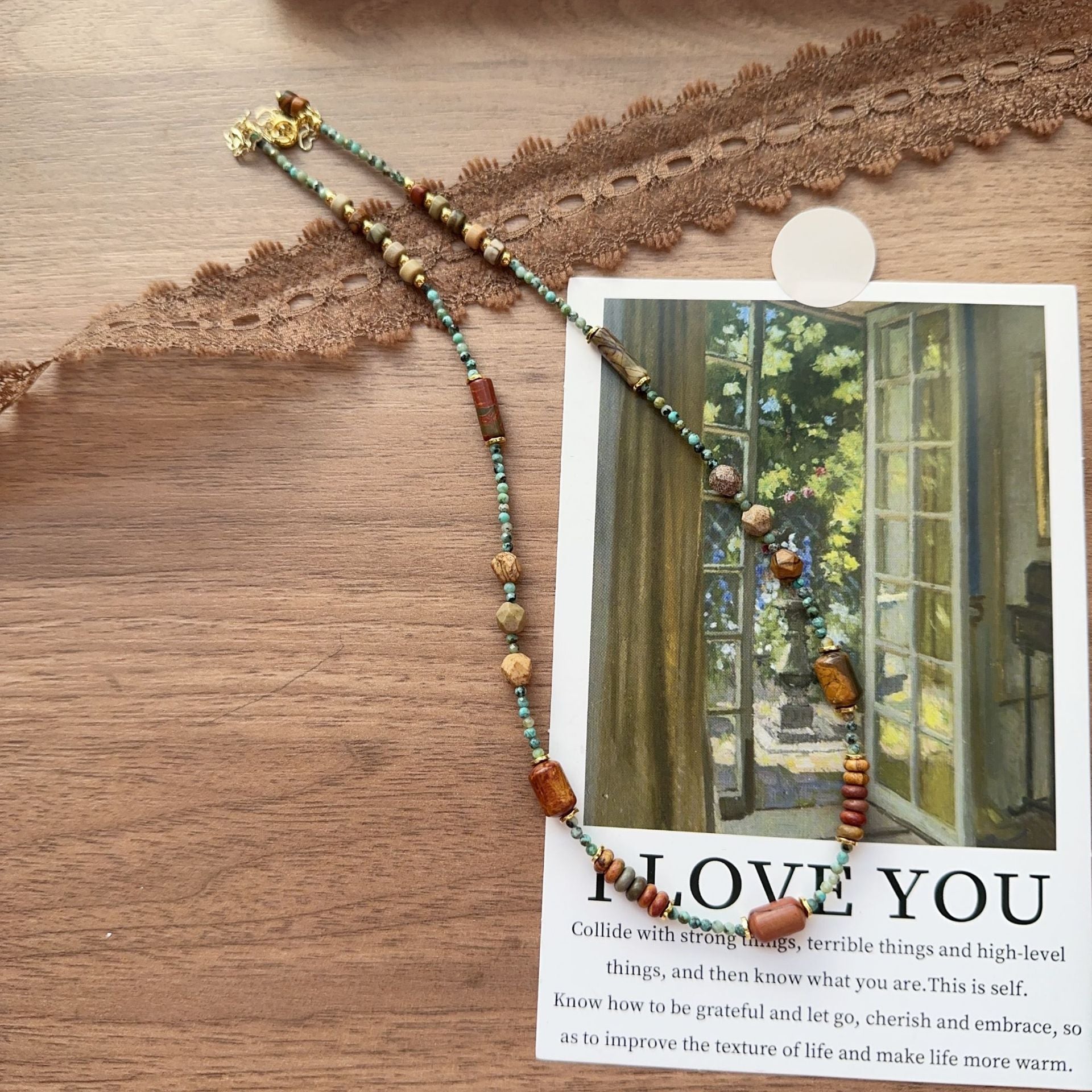 JEKIRA Natural Turquoise & Red Stone Necklace