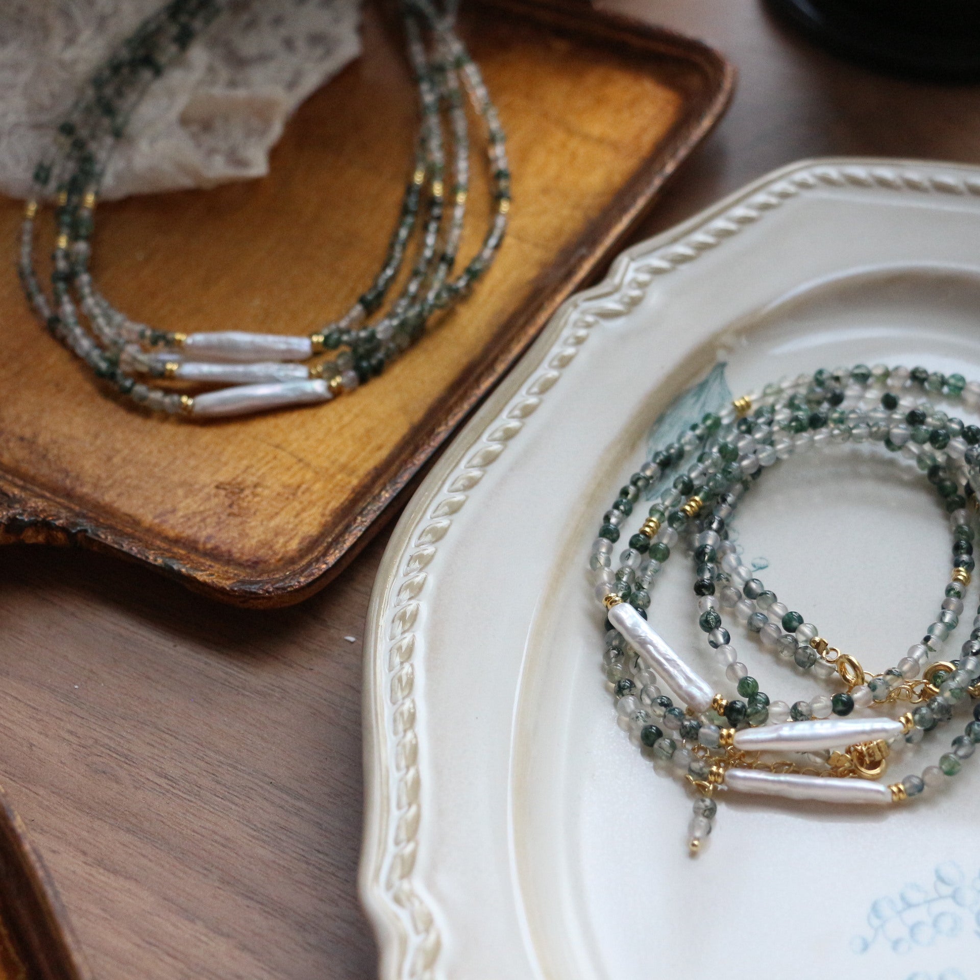 Jekira Green Agate & Baroque Pearl Necklace