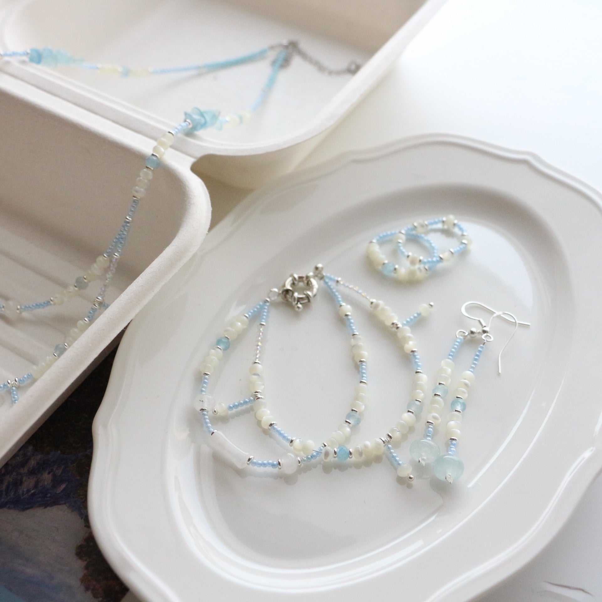 JEKIRA Aquamarine & White Crystal Jewelry Set