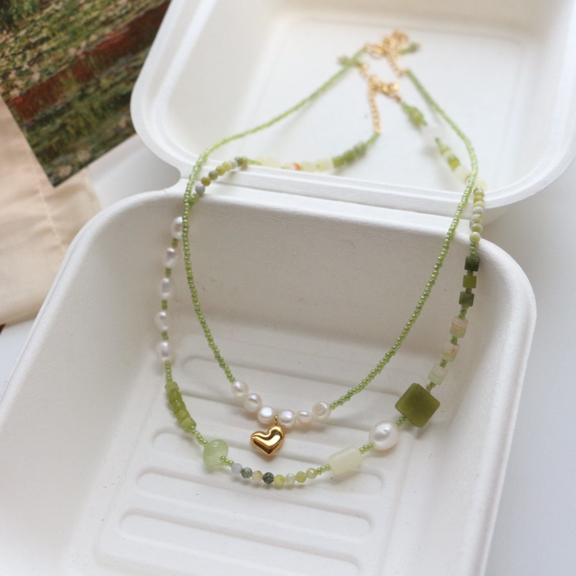 JEKIRA Vintage Green Gemstone & Pearl Jewelry Set
