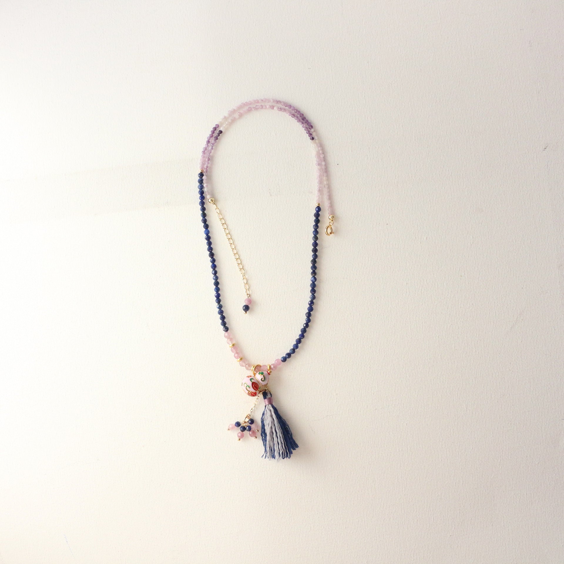 Jekira Lapis Lazuli & Amethyst Enamel Gourd Tassel Necklace – Sand Gold Luxury